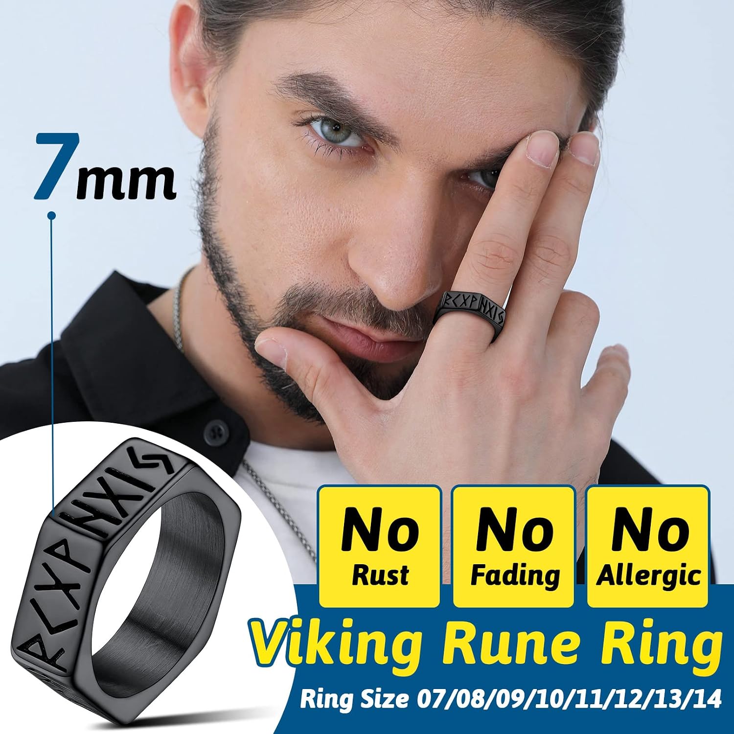 Detalle 1 de FaithHeart Bague Homme Viking Runique Acier Inoxydable