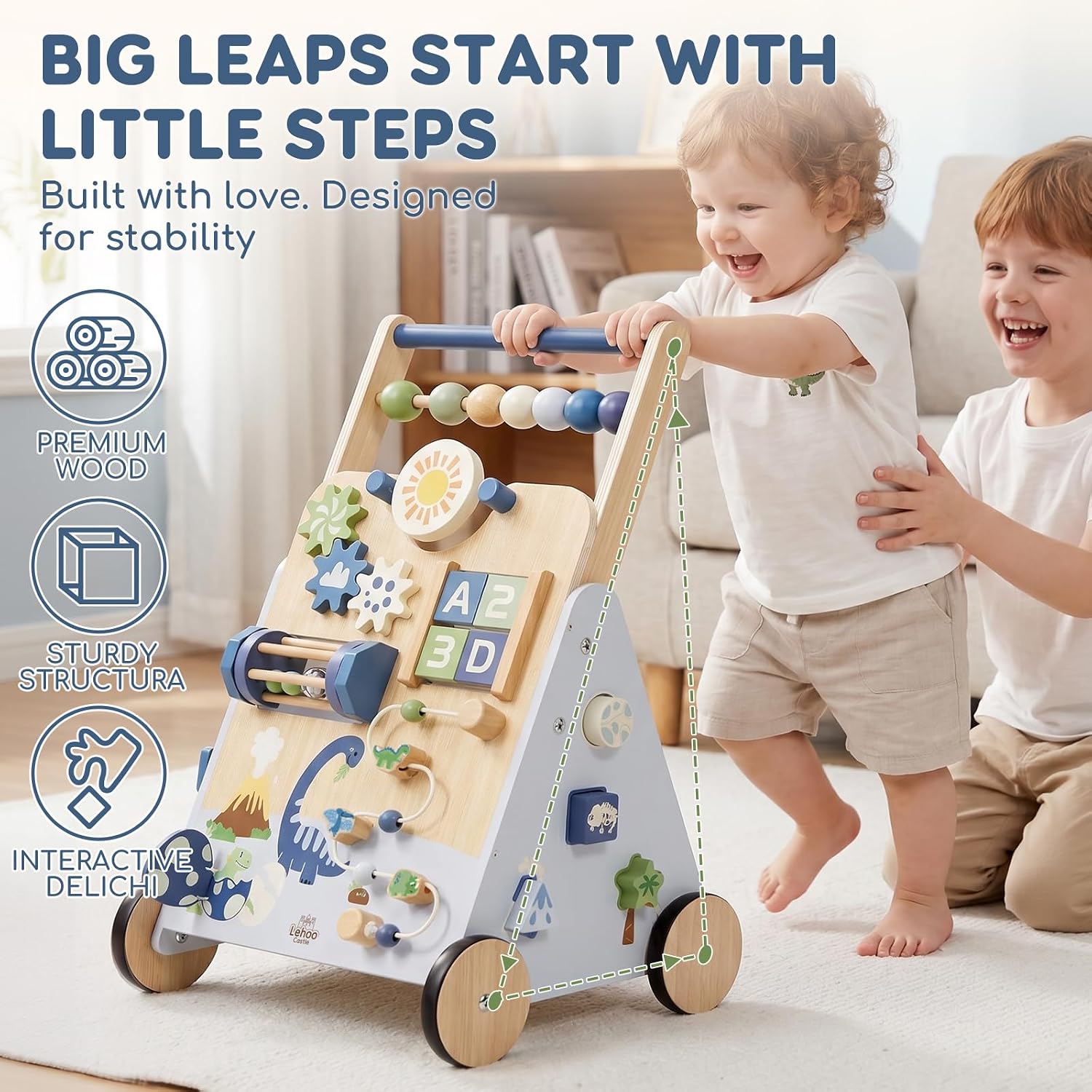 Detalle 2 de Lehoo Castle Dinosaur Wooden Baby Walker Montessori Toy