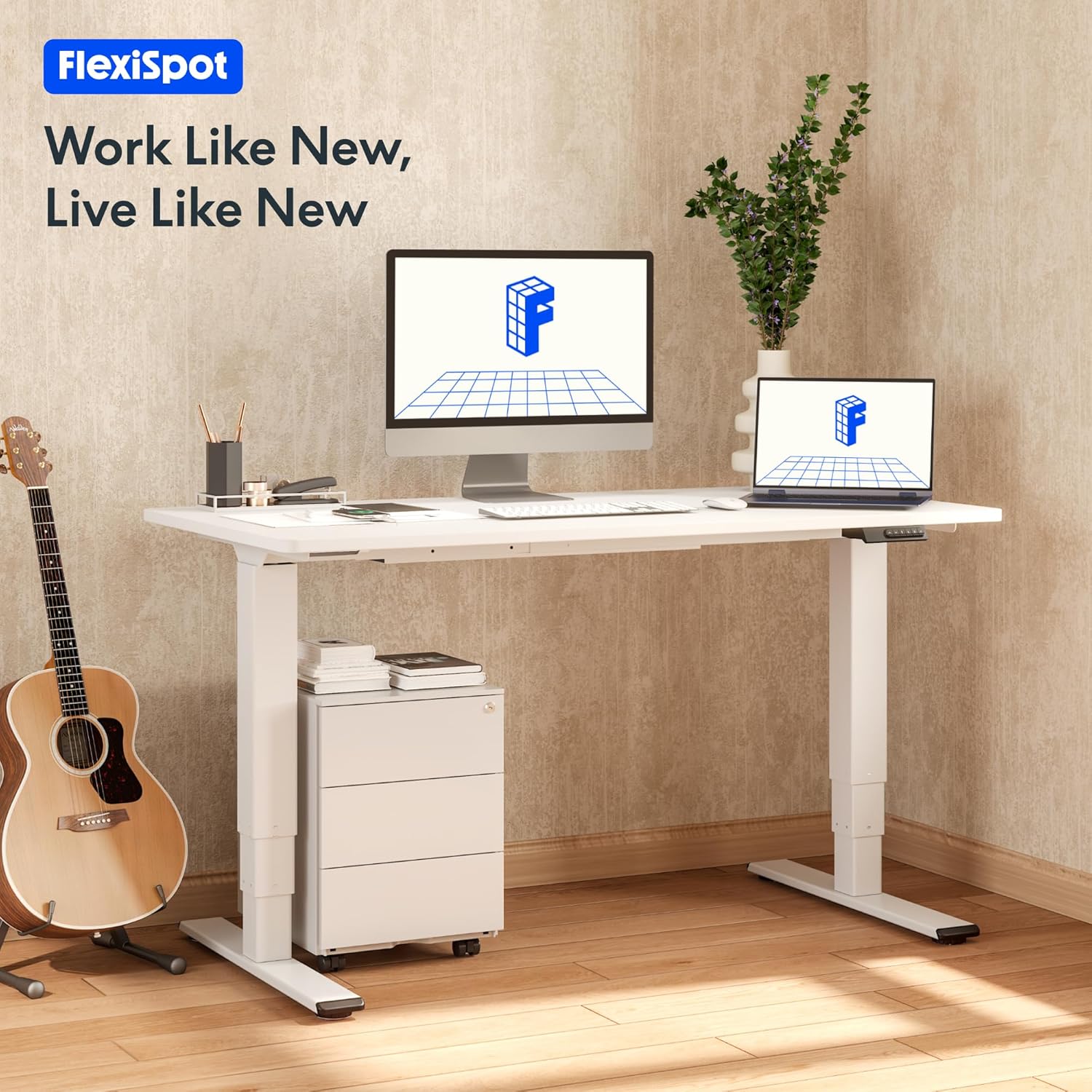 Detalle de FLEXISPOT Scrivania Regolabile in Altezza 180×80 cm con Doppio Motore e Porta USB