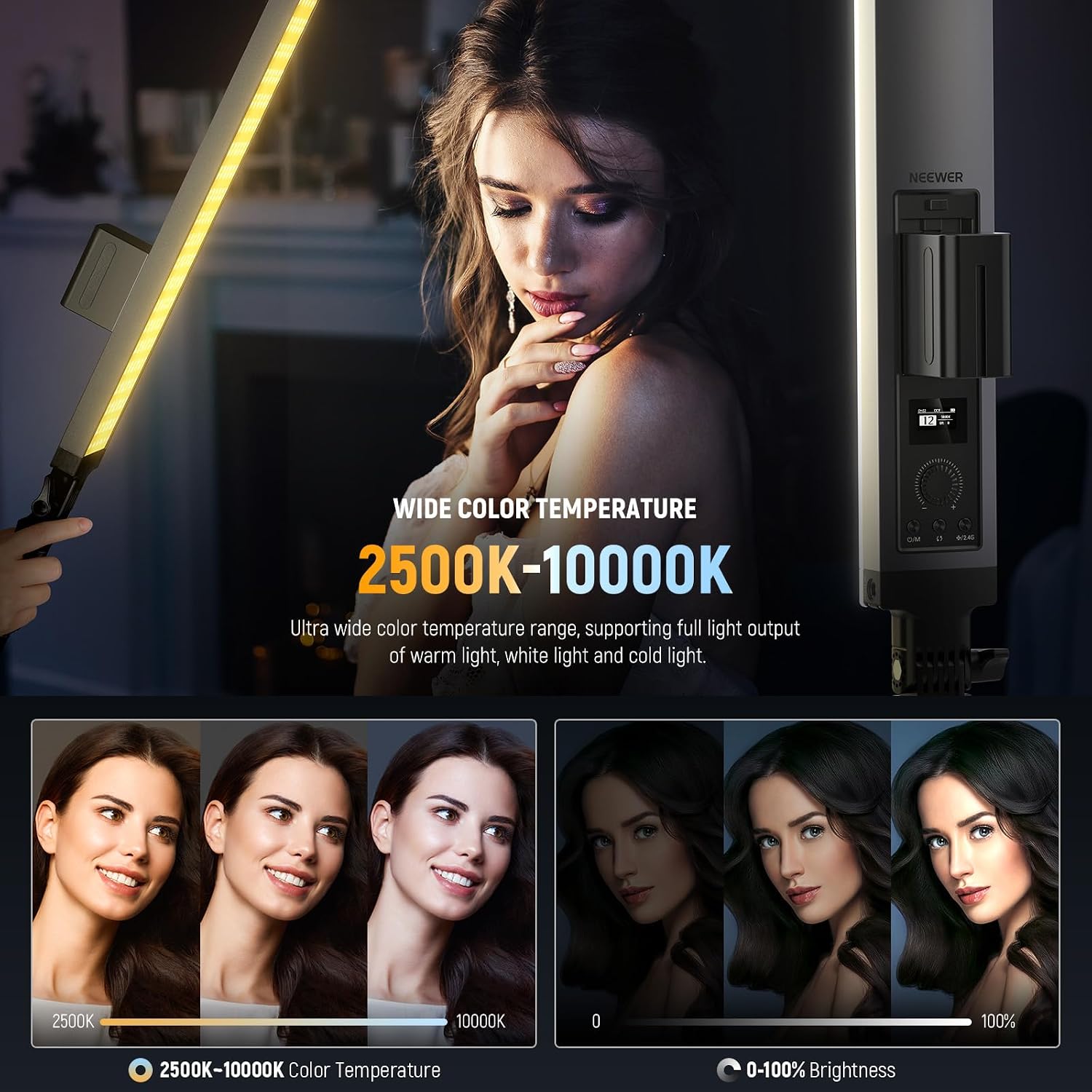 Thumbnail 2 de Neewer Photography RGB Light Stick Kit (BH20C) – 2 Pack LED Tube Lights with Stands, Diffusers, 2500–10000K