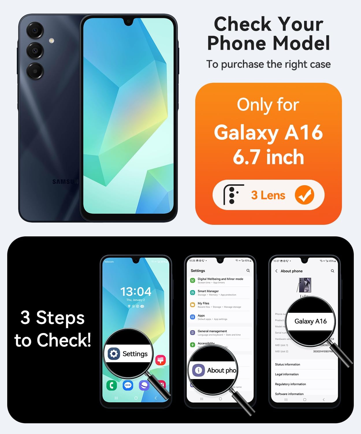 Thumbnail 1 de CANSHN coque magnétique pour Samsung Galaxy A16 (6,7 pouces) – protection photo, fond translucide mat bleu foncé