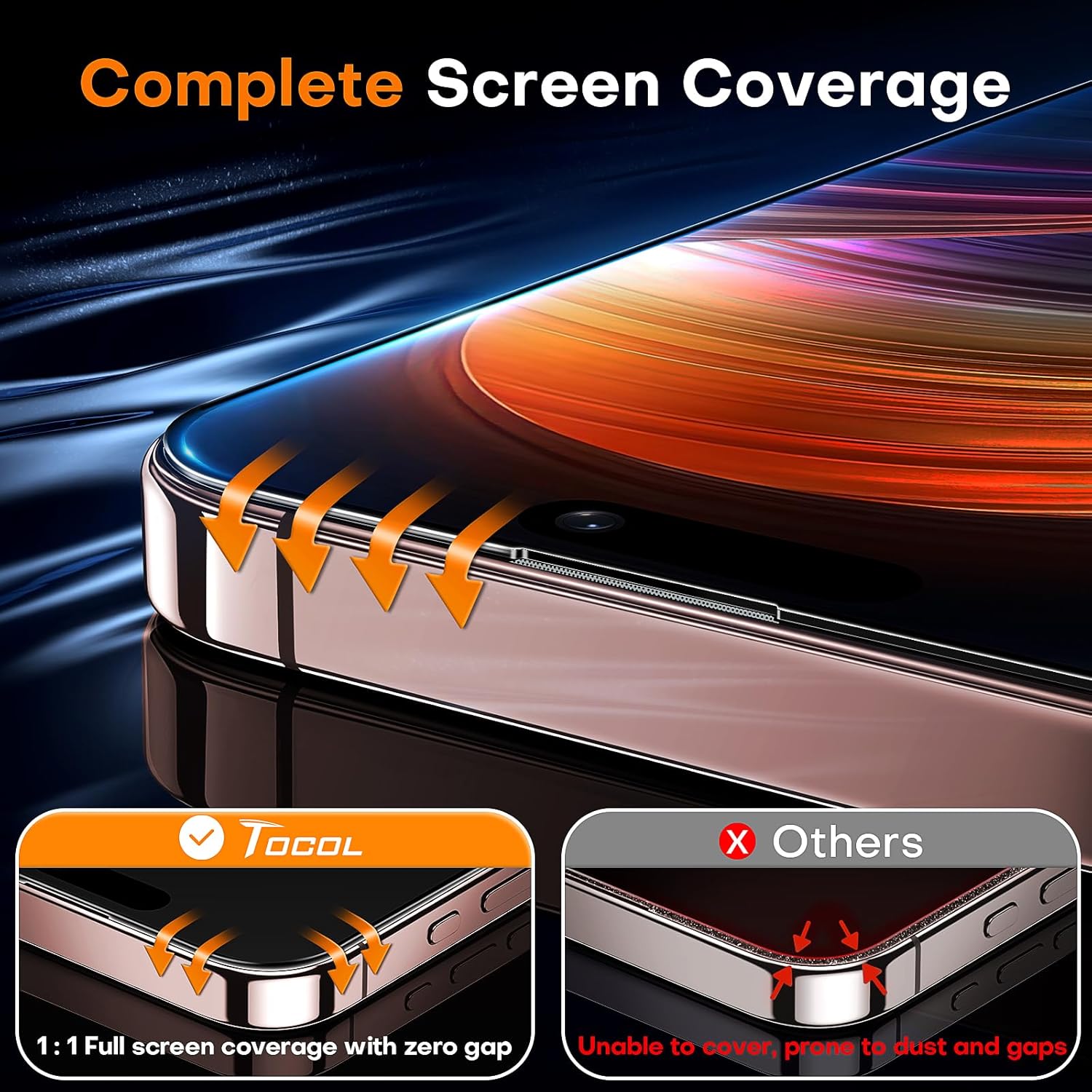 Thumbnail 5 de TOCOL 9H Tempered Glass Screen Protector for iPhone 16 Pro Max (Full Coverage, Military-Grade)