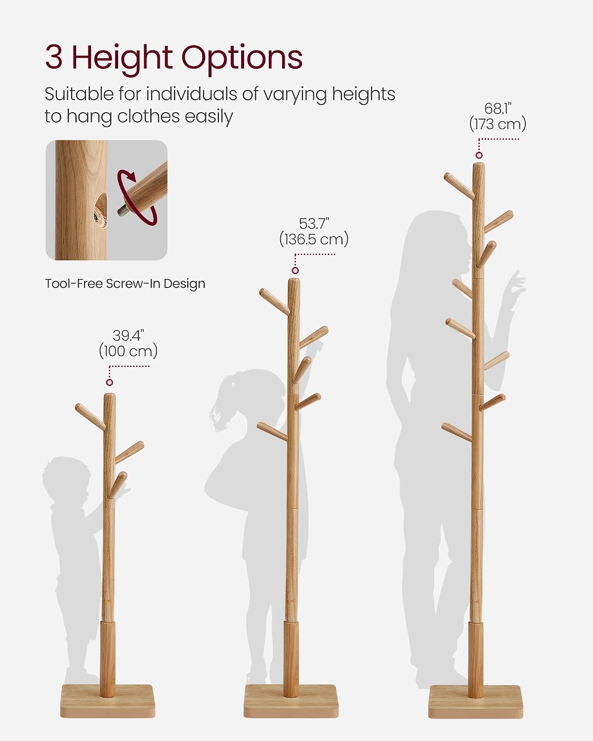 Detalle 2 de VASAGLE Andi Collection RCR010N01 Wooden Coat Rack, 8 Hooks, Natural Rubberwood