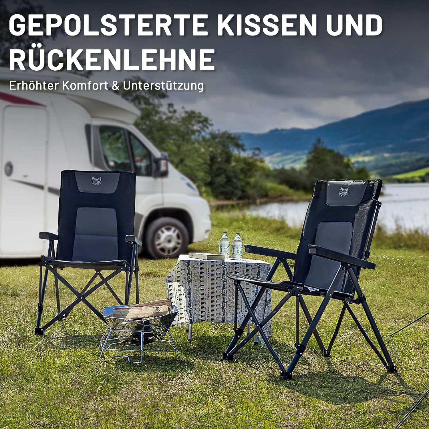 Thumbnail 5 de TIMBER RIDGE Faltstuhl Campingstuhl mit 260 kg Tragkraft, verstellbare Rückenlehne, gepolstert