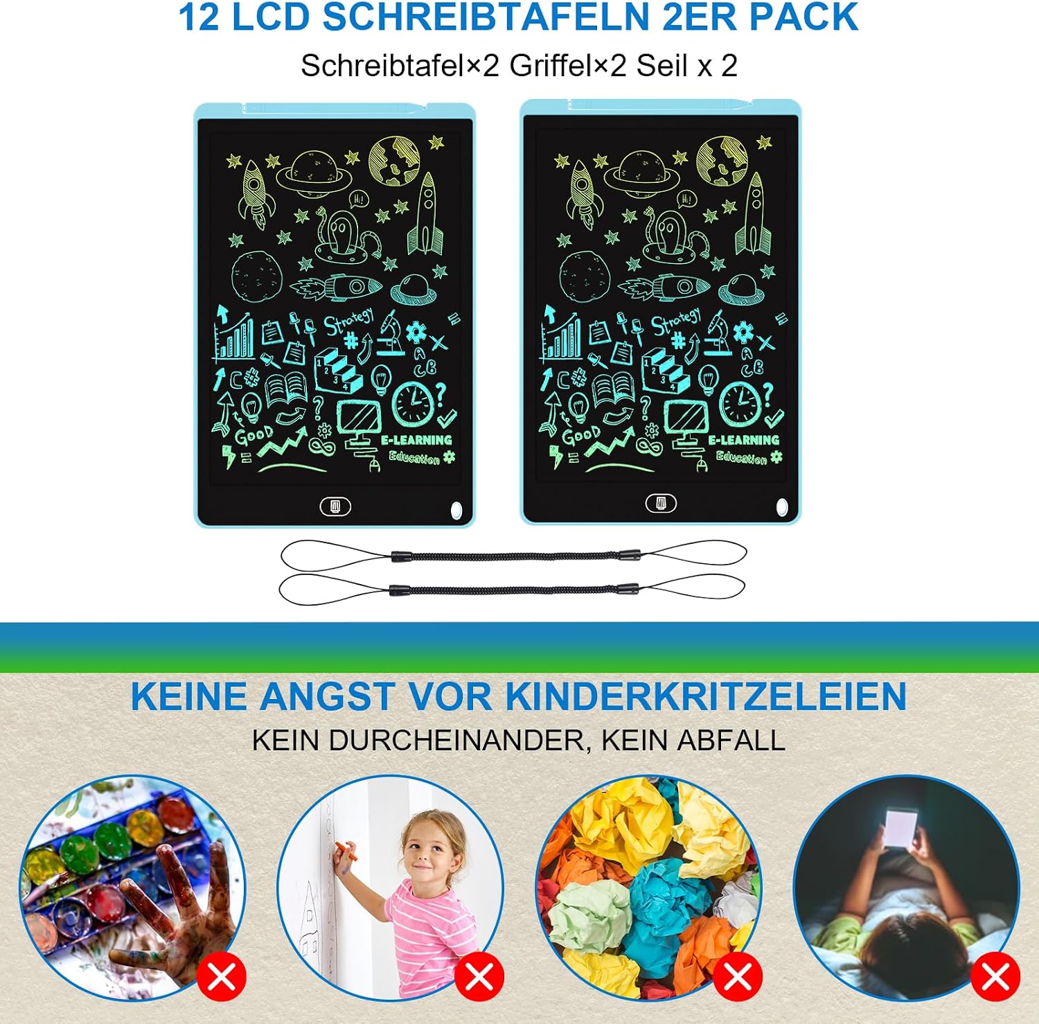 Detalle de Electight HK-12A-EBDECAT1L LCD-schrijfbord, 12 inch, set van 2 met wisfunctie