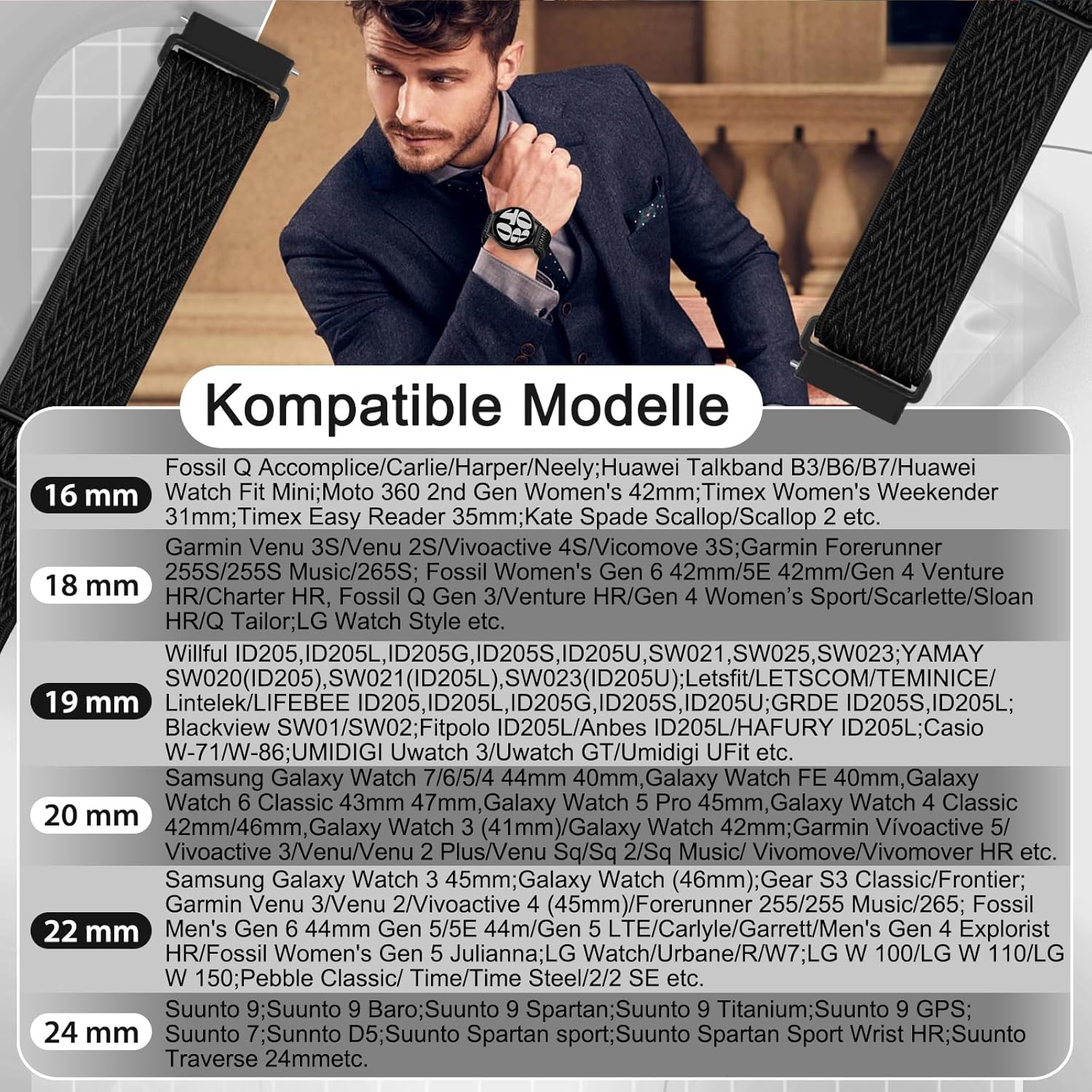 Thumbnail 1 de TumpCez Elastische Uhrenarmbänder (Nylon) mit Schnellverschluss – 19 mm passend für viele Smartwatch-Modelle