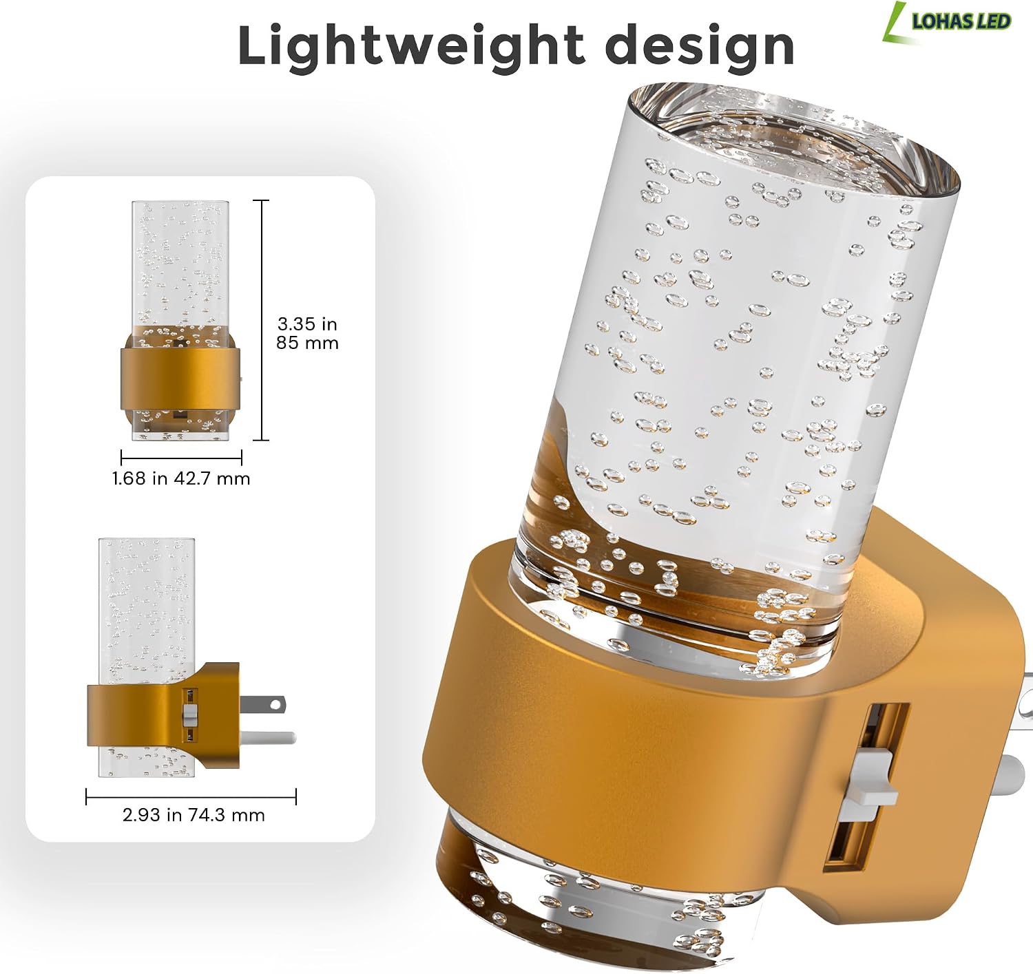 Detalle de L LOHAS LED GY278 Mini Bubble-Style Plug-In Night Lights, 2-Pack, Dimmable