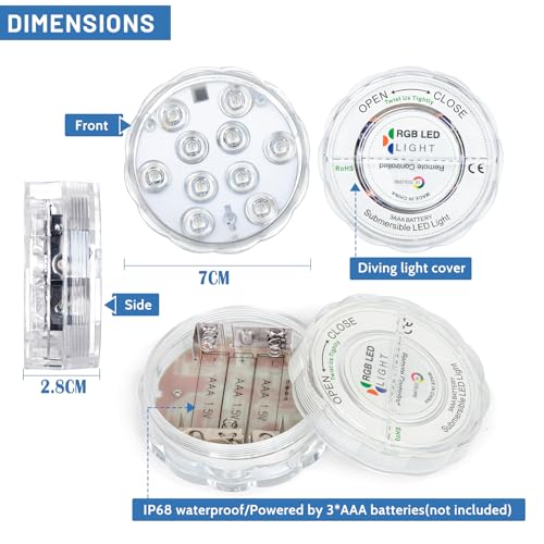 Thumbnail 4 de Daphomeu 2 Pcs Submersible LED Lights with Remote — Battery Powered, 16 Colours