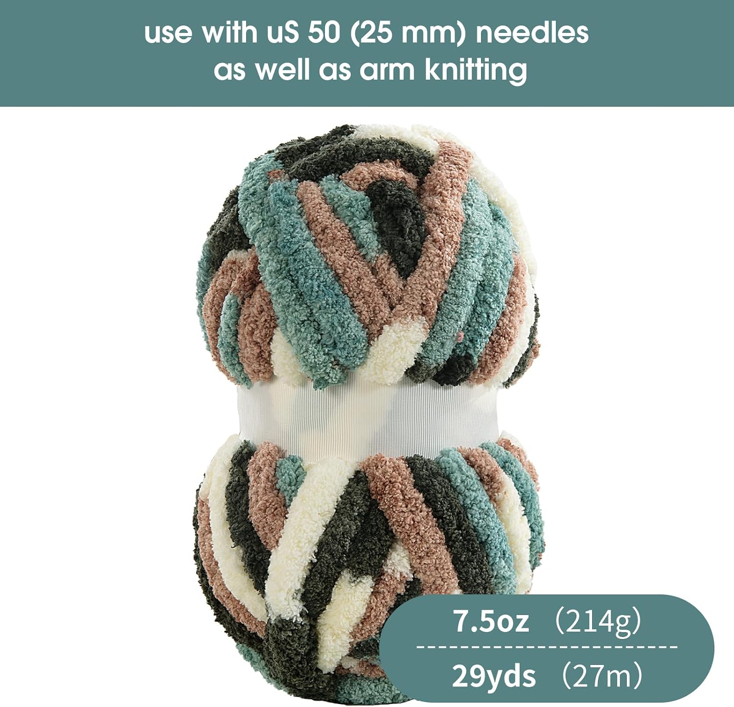 Detalle 2 de HOMBYS Chunky Tie-Dye Chenille Yarn, 8 Skeins, 3/4-Inch Green and White