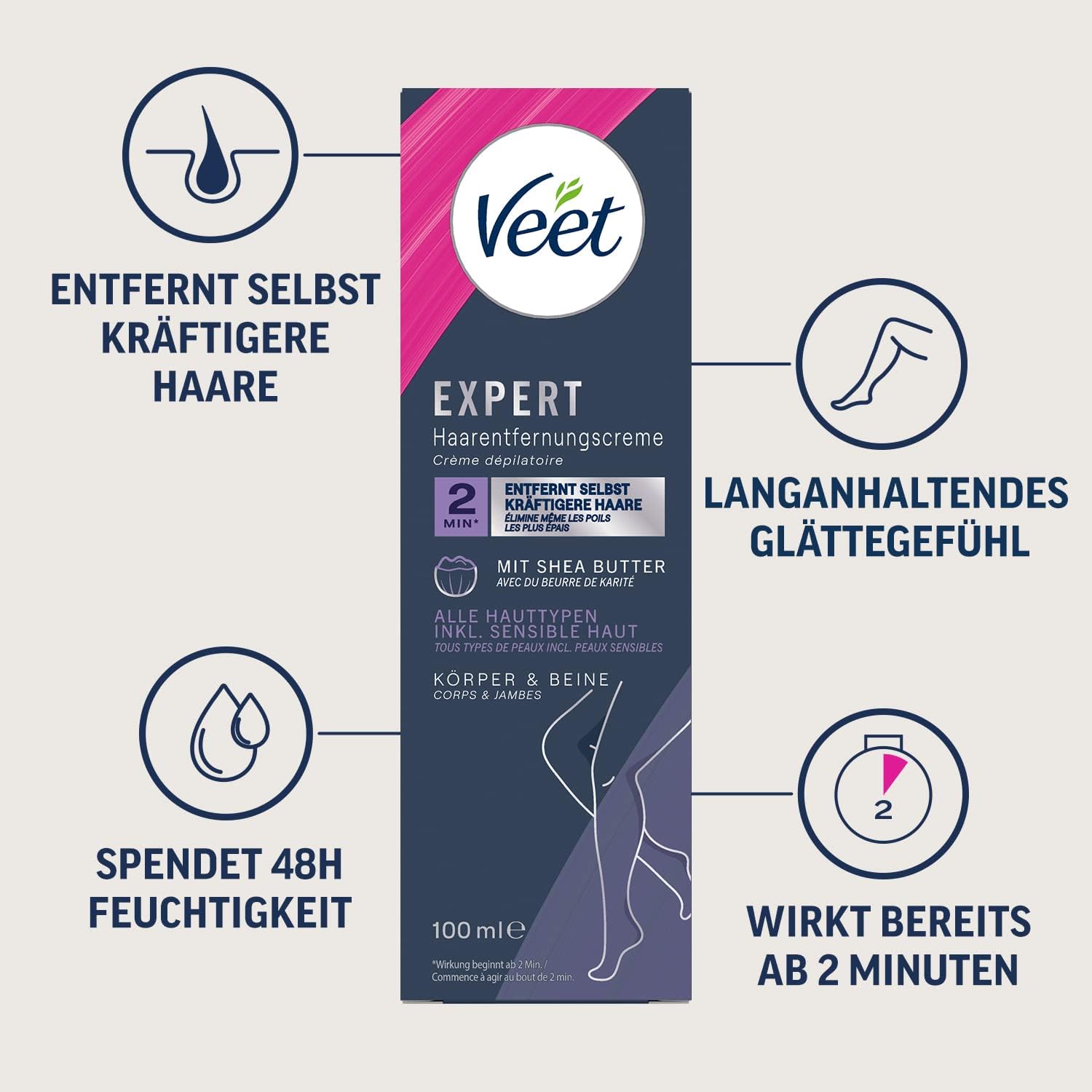 Thumbnail 1 de Veet Expert Haarentfernungscreme für Körper & Beine – 100 ml, auch für empfindliche Haut