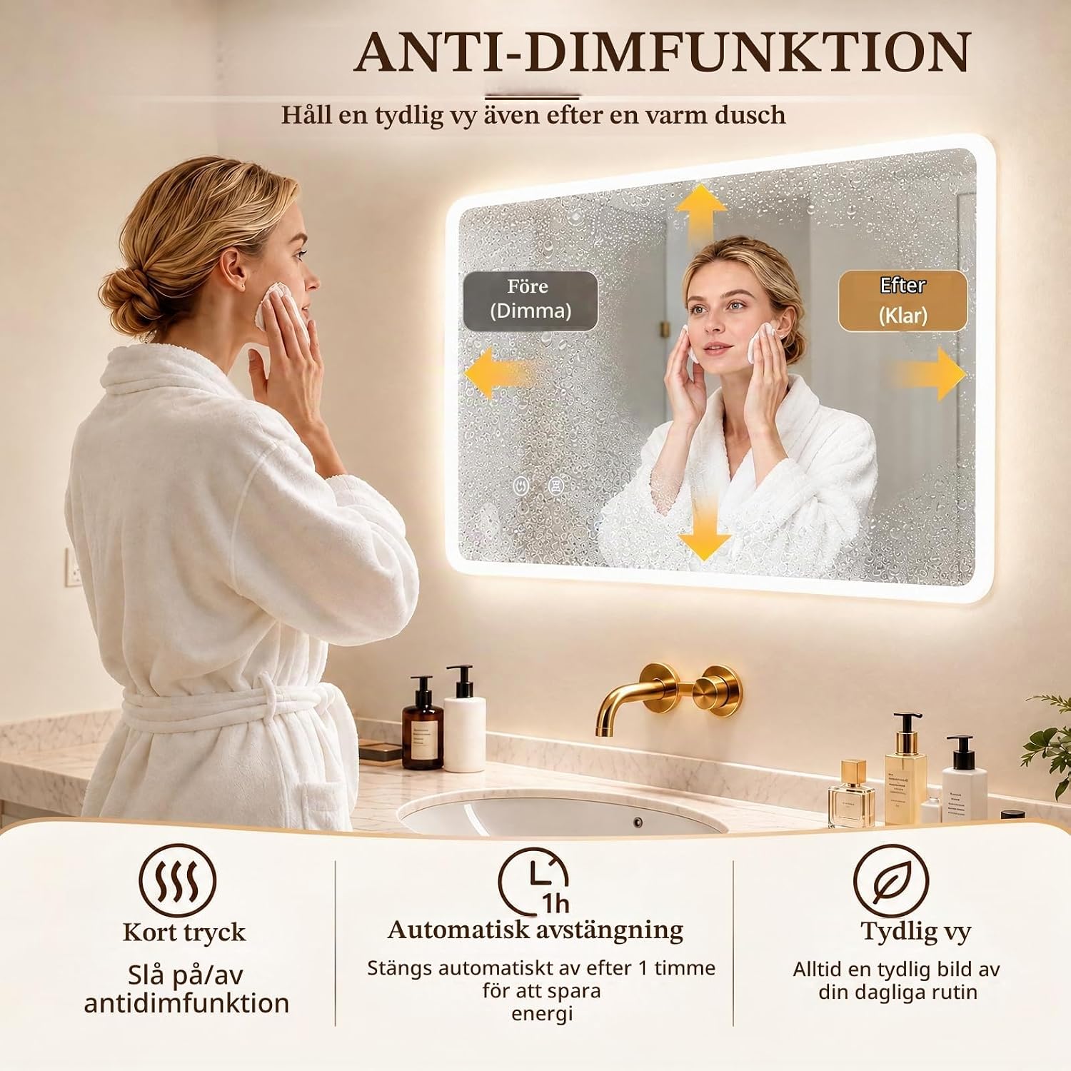 Detalle 2 de Clevich badrumsspegel med belysning 80 × 60 cm, dimbar LED och imskydd