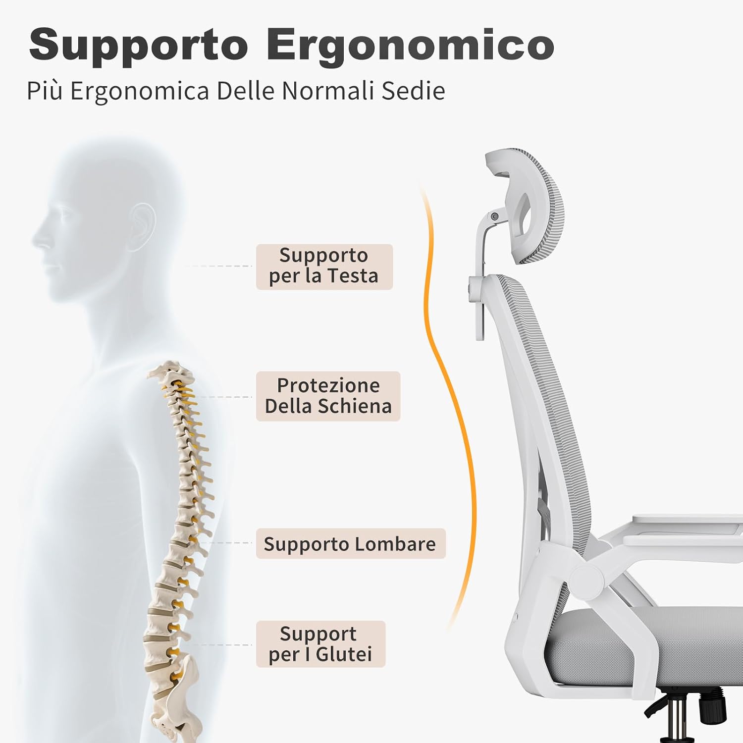 Thumbnail 4 de Naspaluro Sedia da Ufficio con Braccioli Ribaltabili e Poggiatesta: Ergonomia, Versatilità e Comfort per la Scrivania