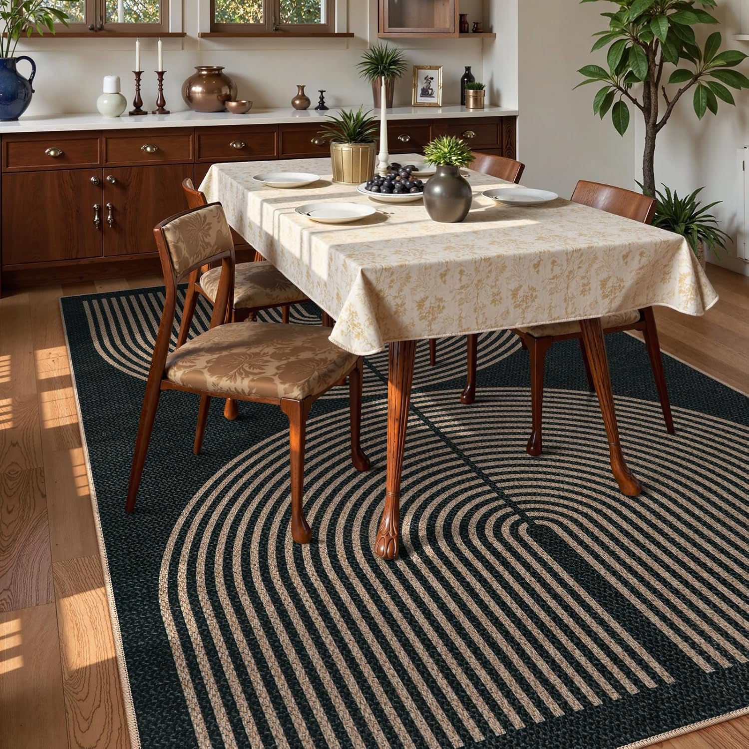 Detalle de Lahome Enfys Rainbow Easy Jute Outdoor Carpet (9x12) - Washable, Charcoal Black