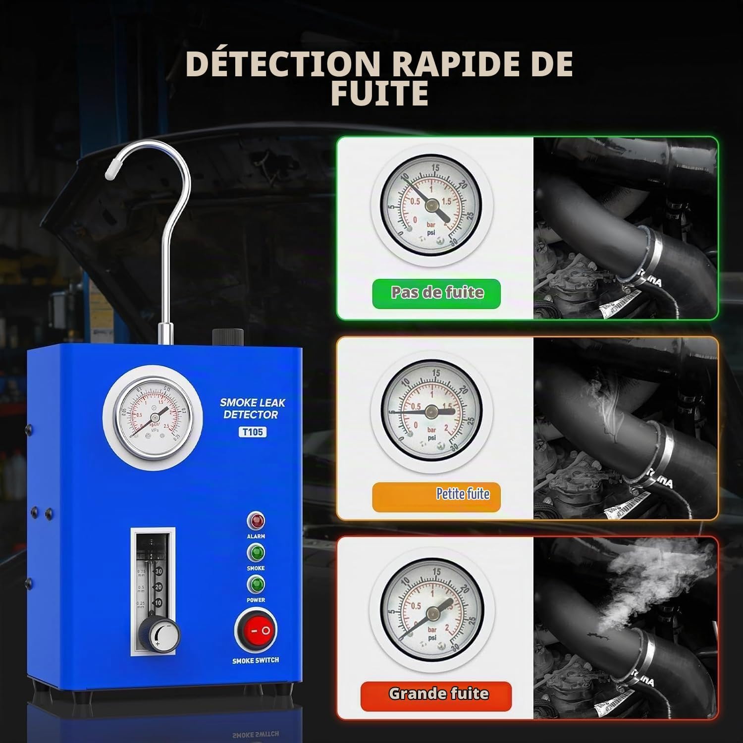 Thumbnail 2 de T105 EVAP rooklekdetector met luchtpomp, manometer en 12 V-rookdebietmeter