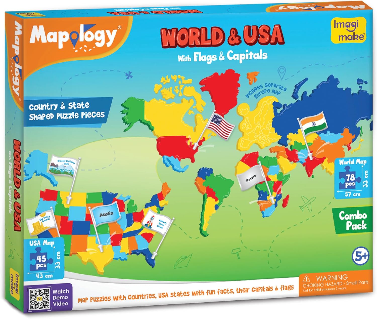 Detalle 2 de Imagimake Mapology USA & World Map Puzzle