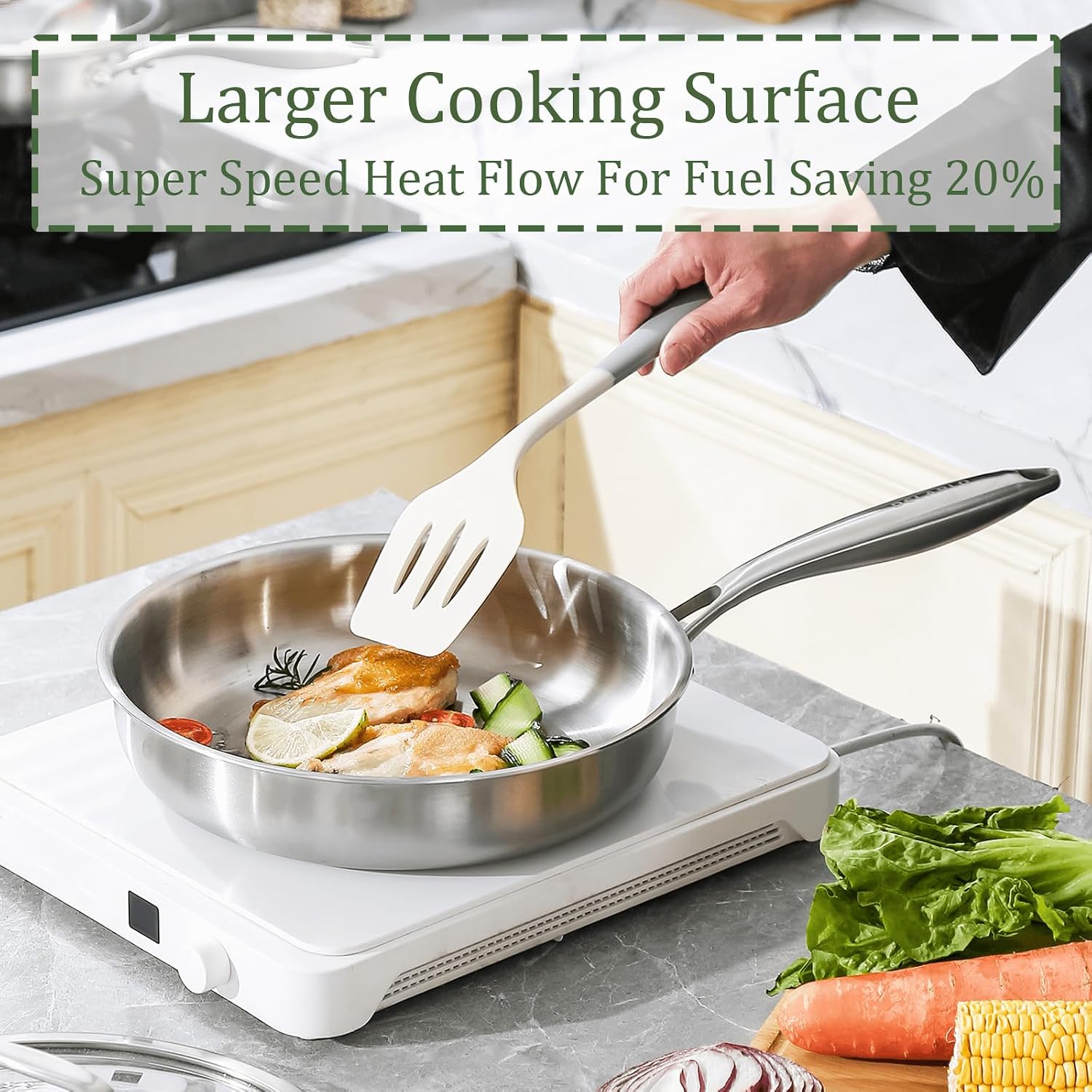 Detalle 2 de DELARLOCHEF Edelstahl-Bratpfanne Tri-Ply mit Deckeln, 22 cm – induktionsgeeignet, bis 315 °C ofenfest