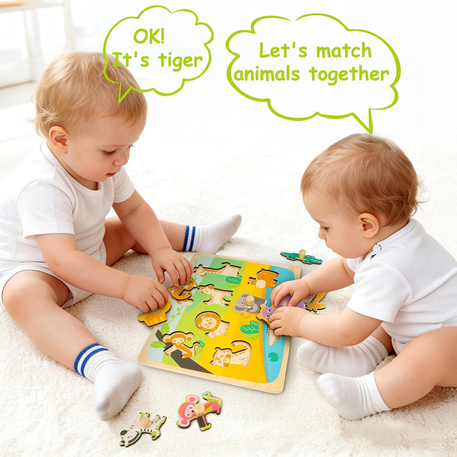 Thumbnail 1 de Funsland Wooden Animal Peg Puzzles for 1 Year Olds: Montessori-inspired Animal Puzzles for Early Cognitive Skills