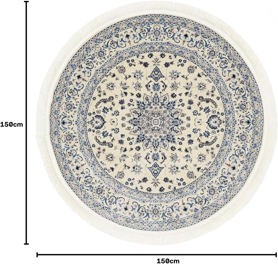 Thumbnail 1 de RugVista Nain Emilia Round Rug, Ø 150 cm, Cream White and Blue