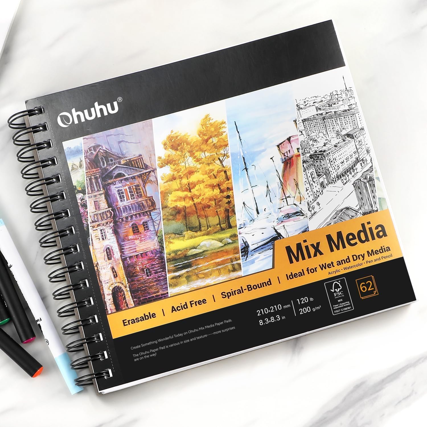 Thumbnail 5 de Ohuhu Mixed Media Sketchbook 200gsm 124 Pages