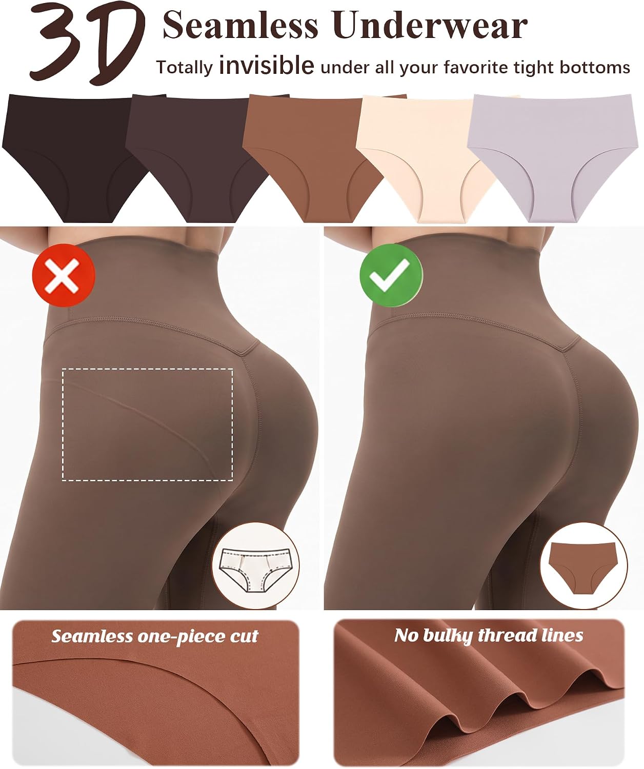 Detalle de ALL OF SHE 5 Pack di mutande senza cuciture da donna a vita media (XS-XL)