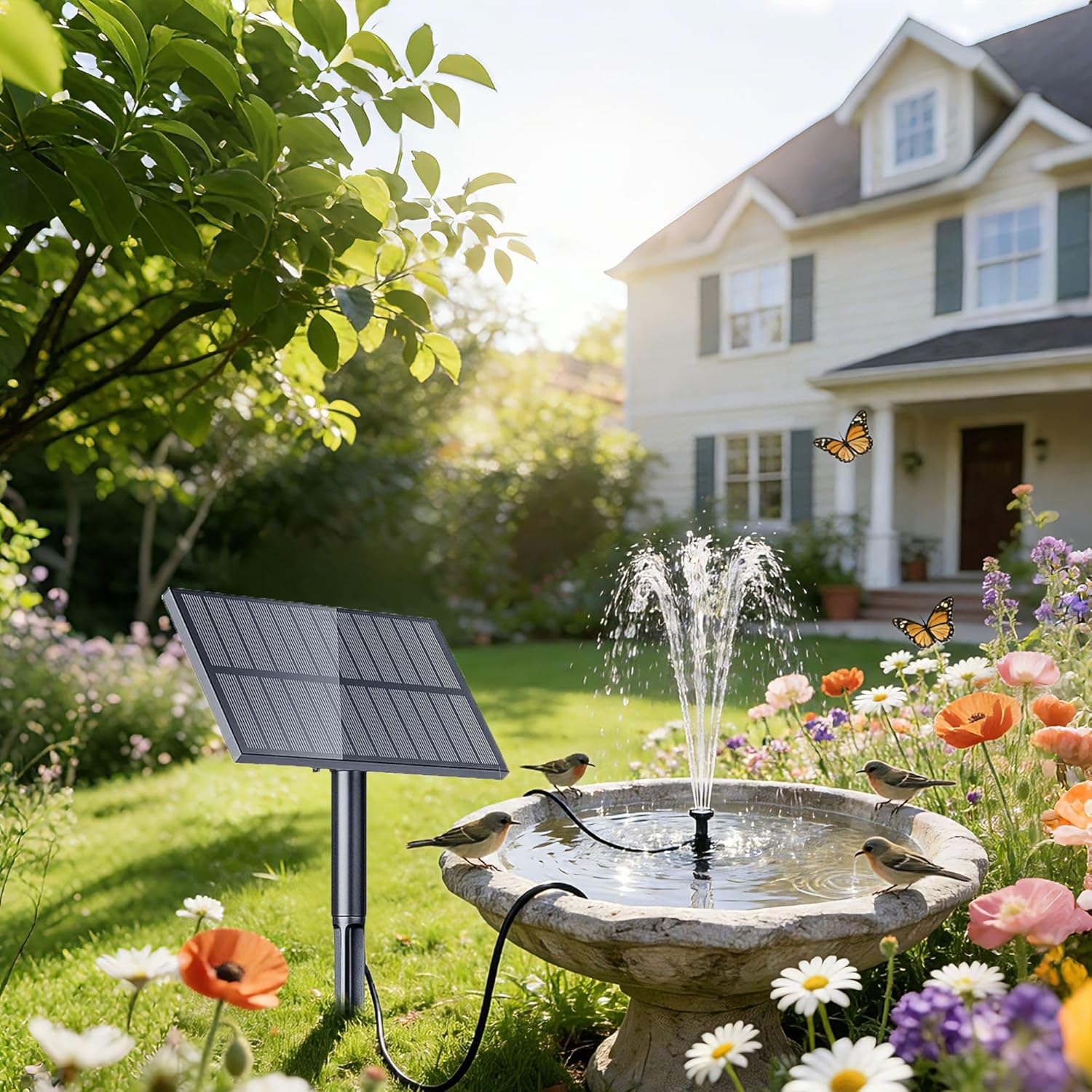 Thumbnail 1 de Biling Solar Fountain for Bird Bath with 6 Nozzles – Solar-Powered Water Feature Pump for Sunny Gardens