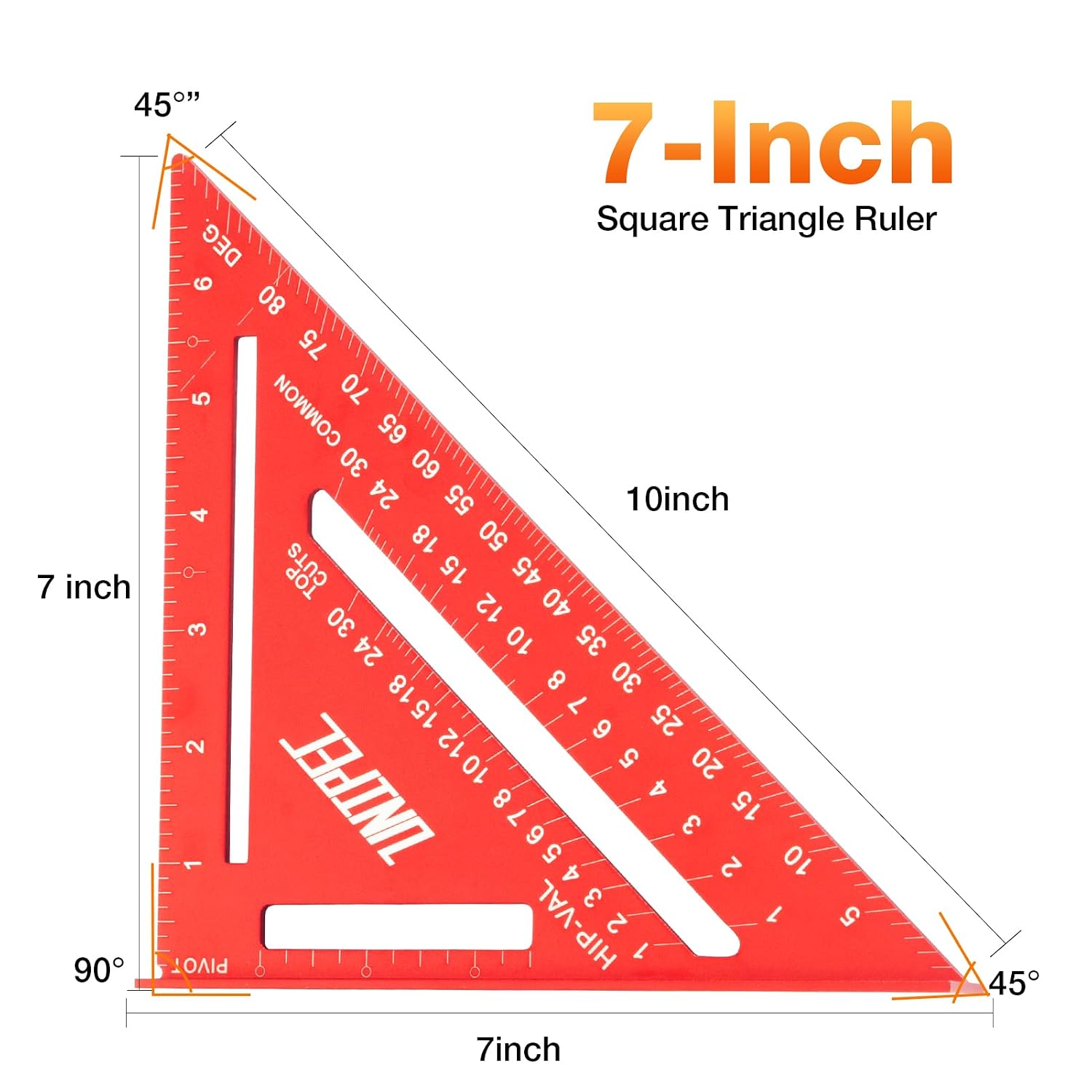 Detalle 2 de UNIPEC 7" Aluminum Rafter Square with Triangle Ruler, Protractor & Pencils