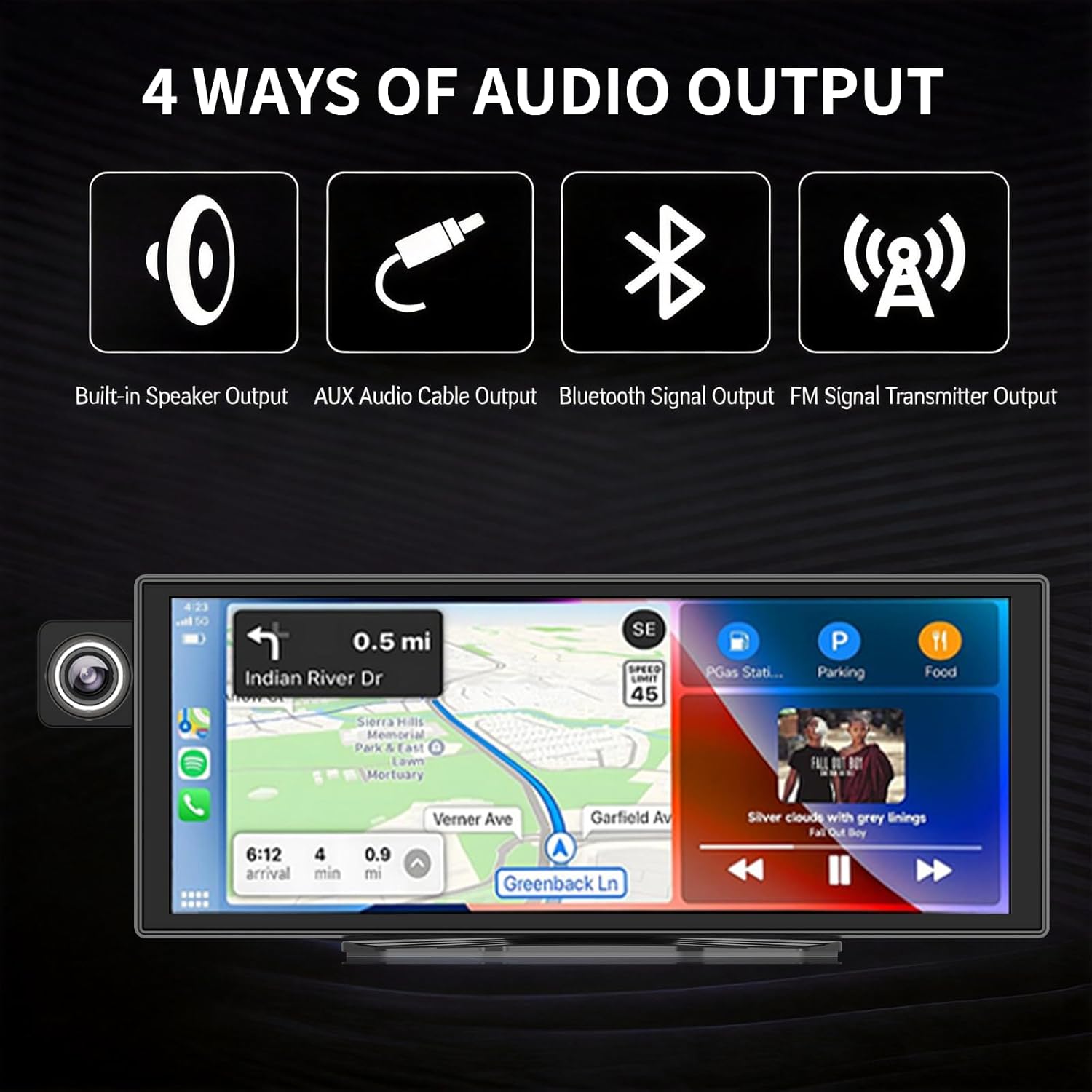 Detalle 2 de 11.26-inch Wireless Apple CarPlay & Android Auto Screen with 4K Dash Cam, 1080P Backup Camera, GPS, and Mirror Link (Includes 64GB U3 card)
