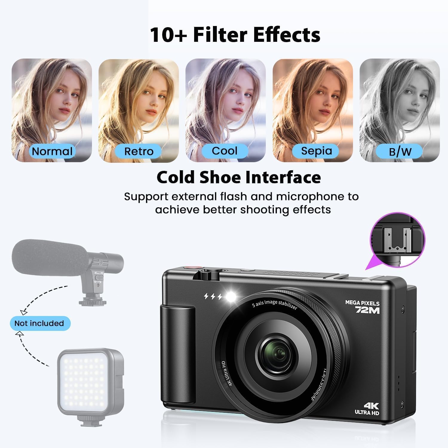 Thumbnail 6 de 4K Digital Camera for Vlogging: 72MP Still Photos, 18x Digital Zoom and 270° Flip Screen