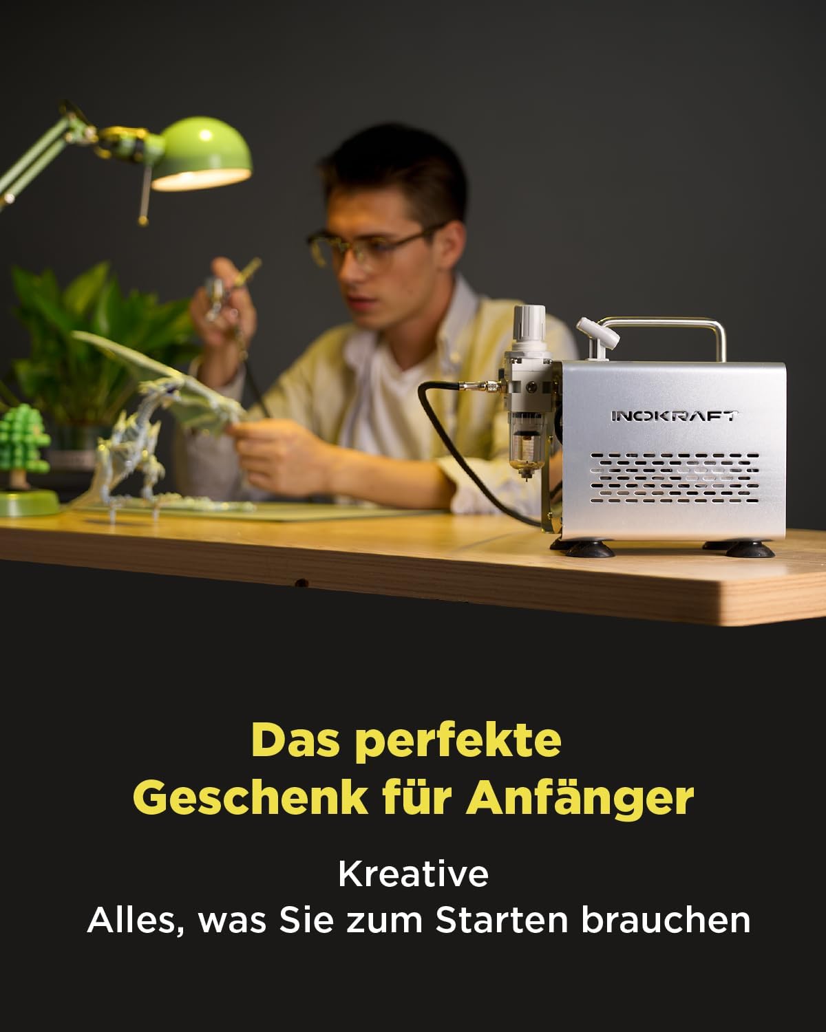 Detalle de InoKraft Airbrush-Set mit Kompressor (1/6 HP), 3 Düsen (0,2 / 0,3 / 0,5 mm) & Airbrushpistole
