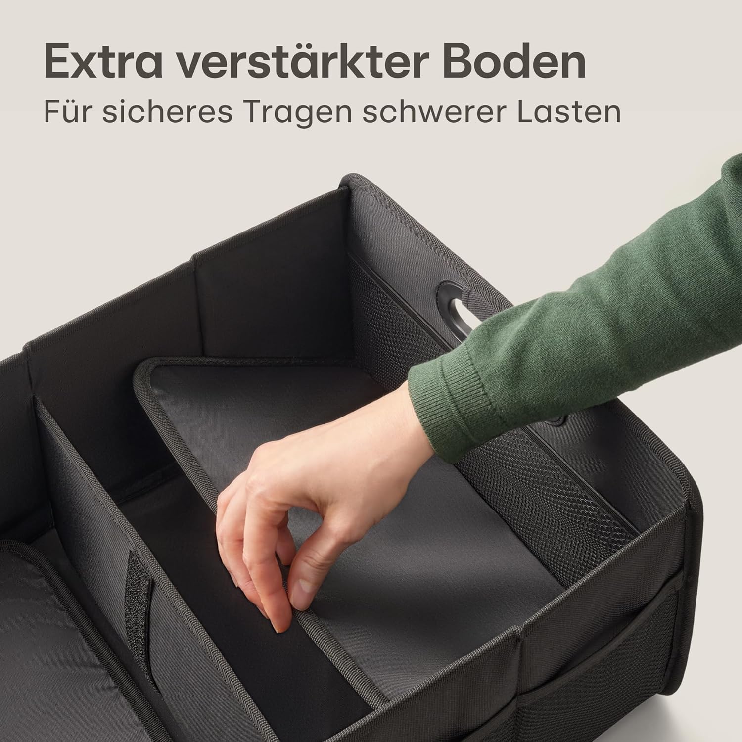 Detalle de Praknu Kofferraum Organizer Faltbar XL – 3 flexible Fächer, 40 L, rutschfest und wasserabweisend
