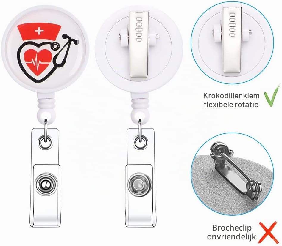 Detalle de Vicloon intrekbare badgehouder, set van 8 met clip en zorgmotieven