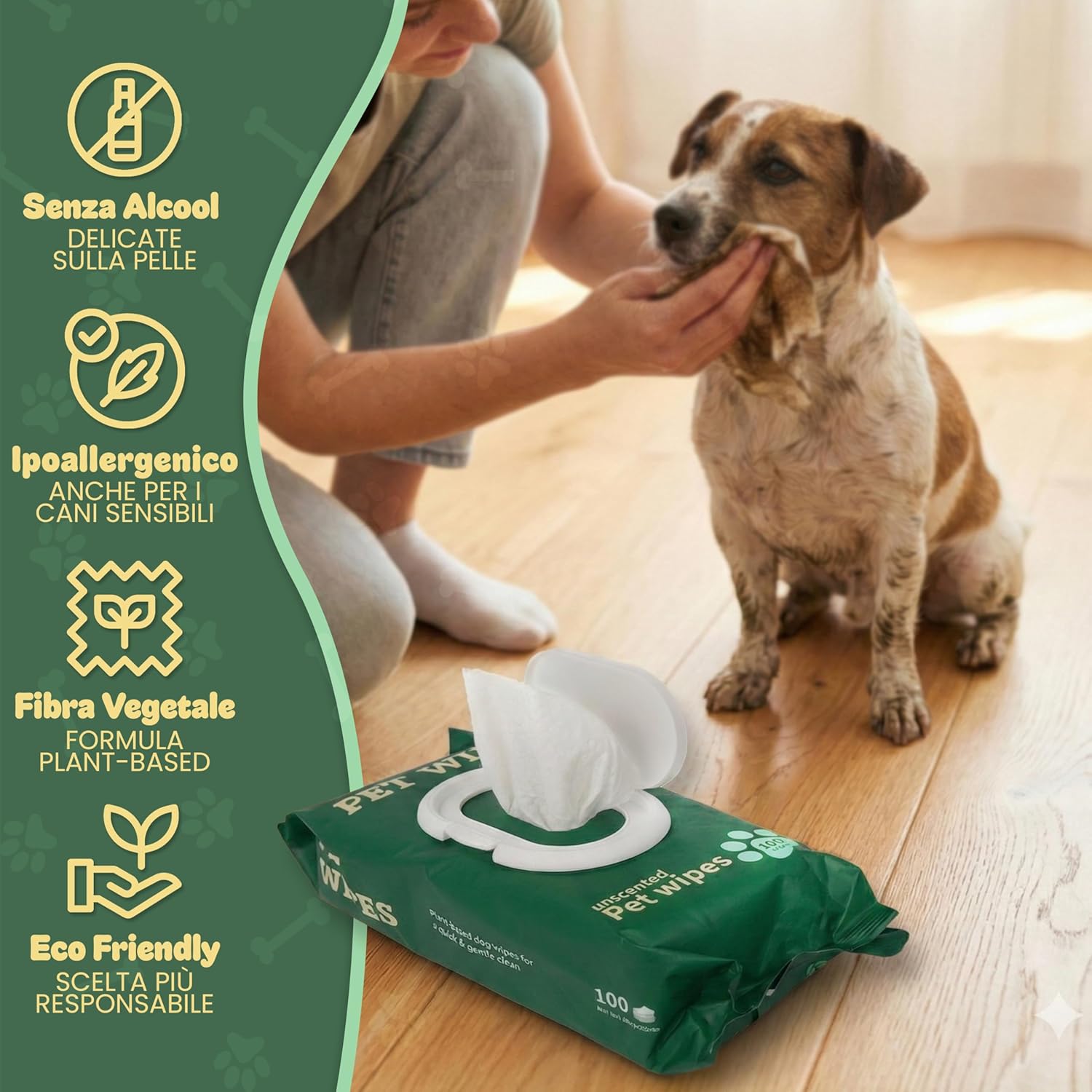 Detalle de Generico Salviette per Cani Senza Profumo e Senza Alcol – Salviette Umidificate per Zampe, Pelo e Muso