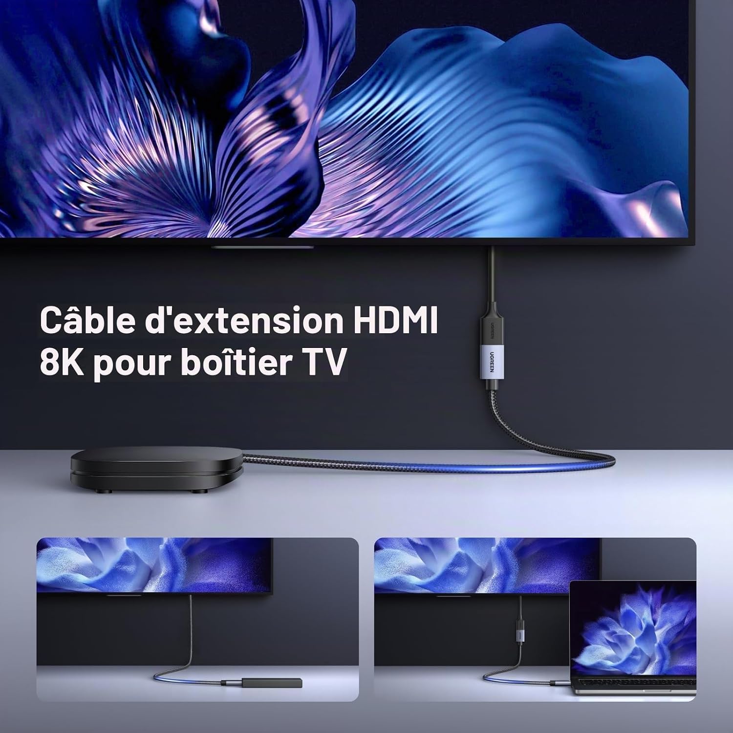 Detalle de UGREEN HDMI 2.1-verlengkabel 1M, 48 Gbps en ondersteuning tot 8K@60Hz