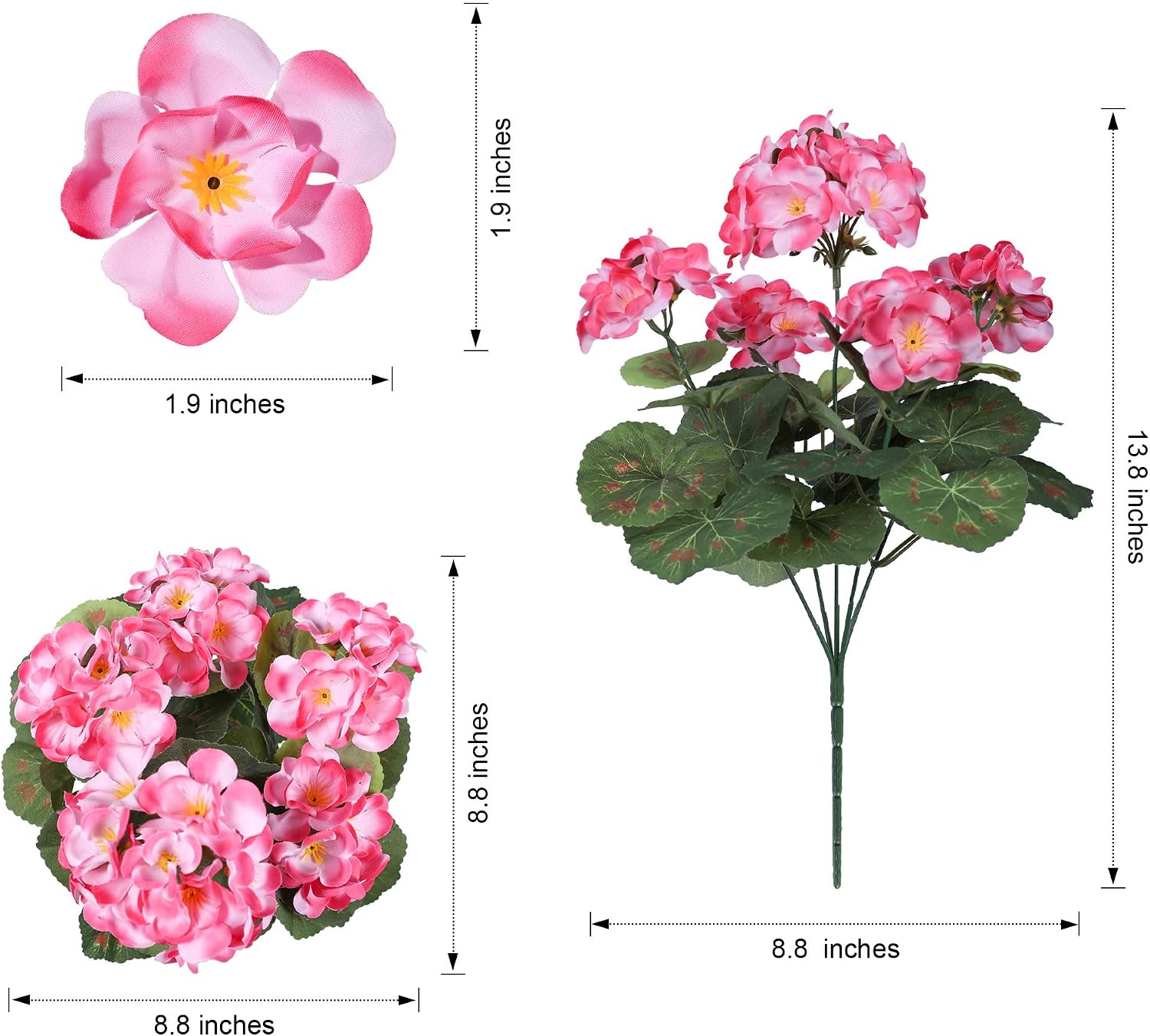 Detalle de HyeFlora Artificial Geranium Fake Flowers (6 Bundles) for Outdoor Porch, Planters & Balconies