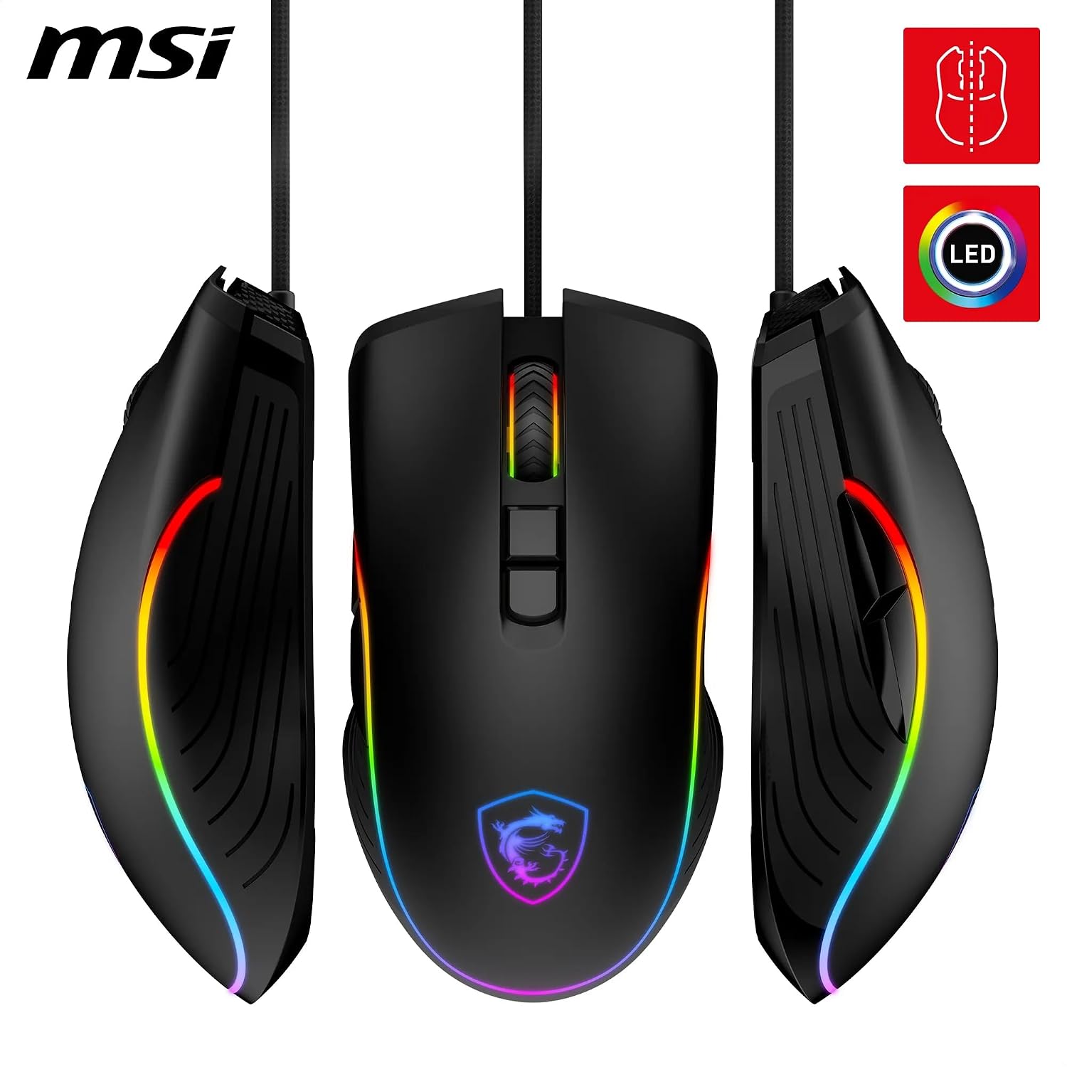 Detalle de msi FORGE GM300 mouse da gaming cablato con sensore ottico 7200 DPI, 7 pulsanti e RGB