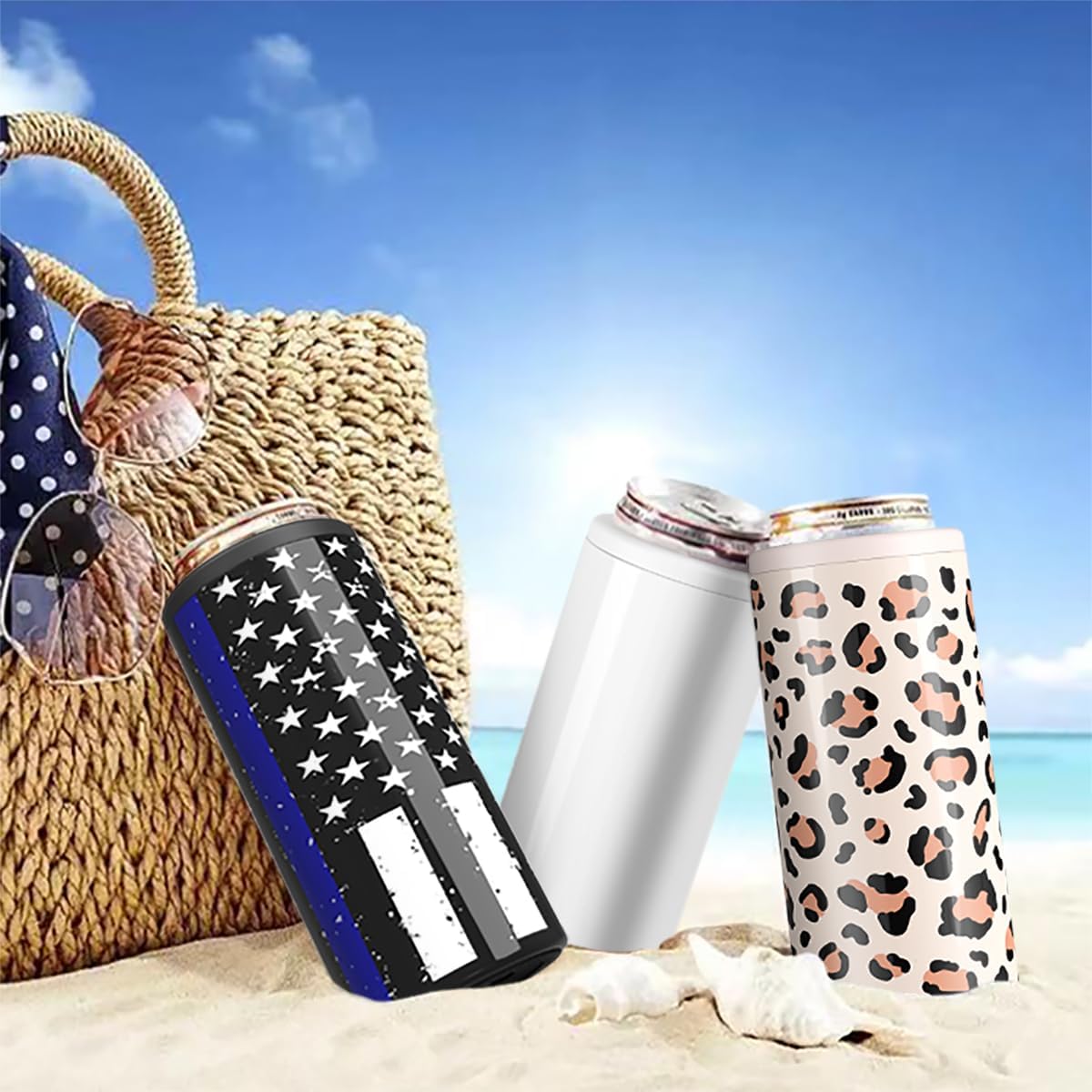 Thumbnail 4 de TILUCK Skinny Can Cooler: Stainless Steel Insulated Slim Cans (12 oz) with Leopard Print