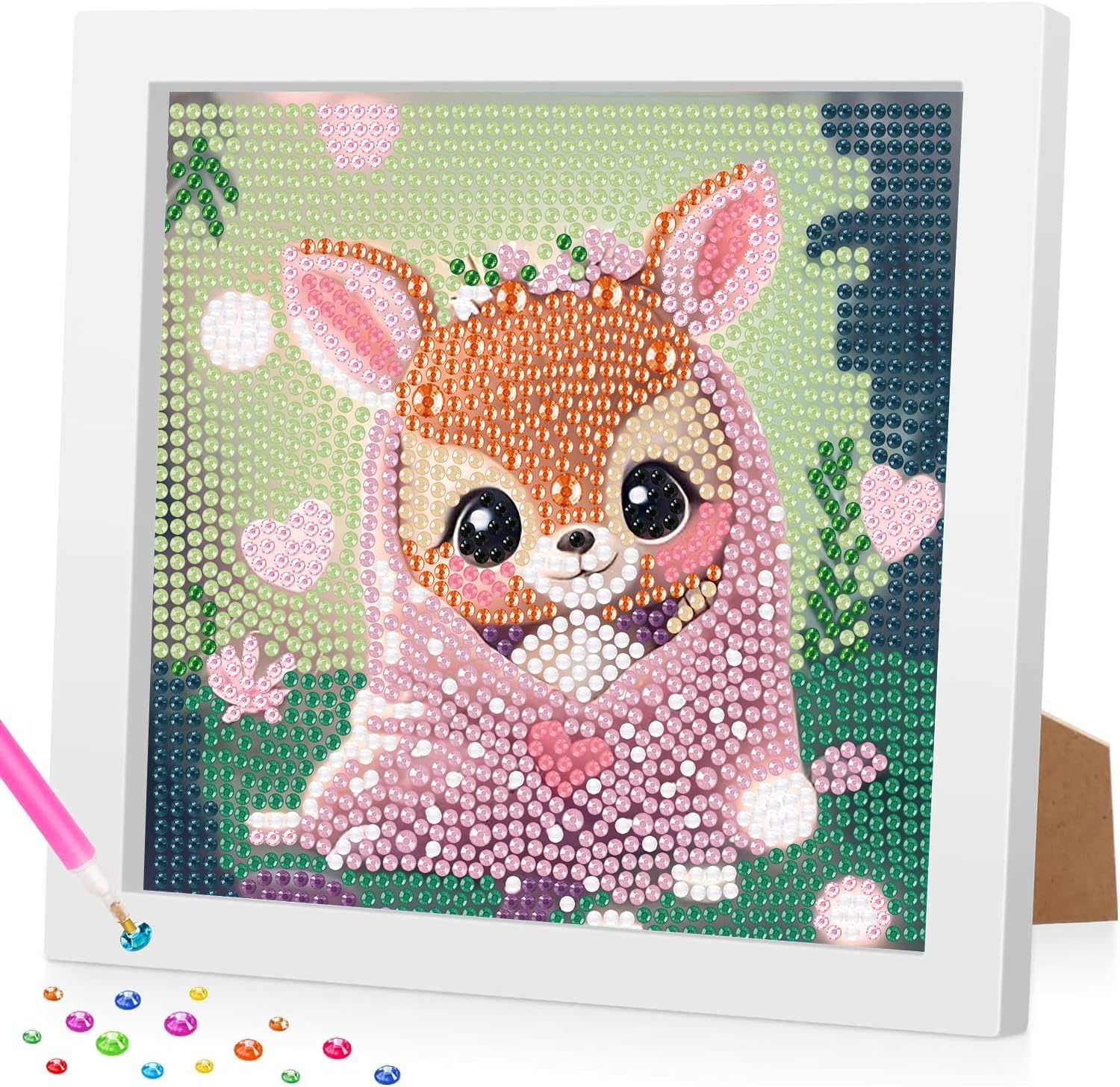Detalle de Daisen Art Diamond Painting Kinder mit Rahmen – 5D Reh Diamond Painting Set (18x18 cm)