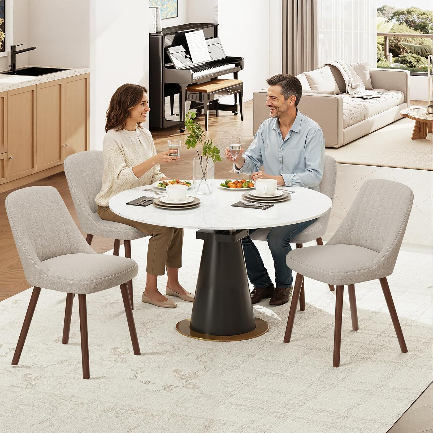 Detalle de MALOL VC-DCW21-CAM-FB Dining Chairs, Set of 2, Camel Fabric and Rubberwood