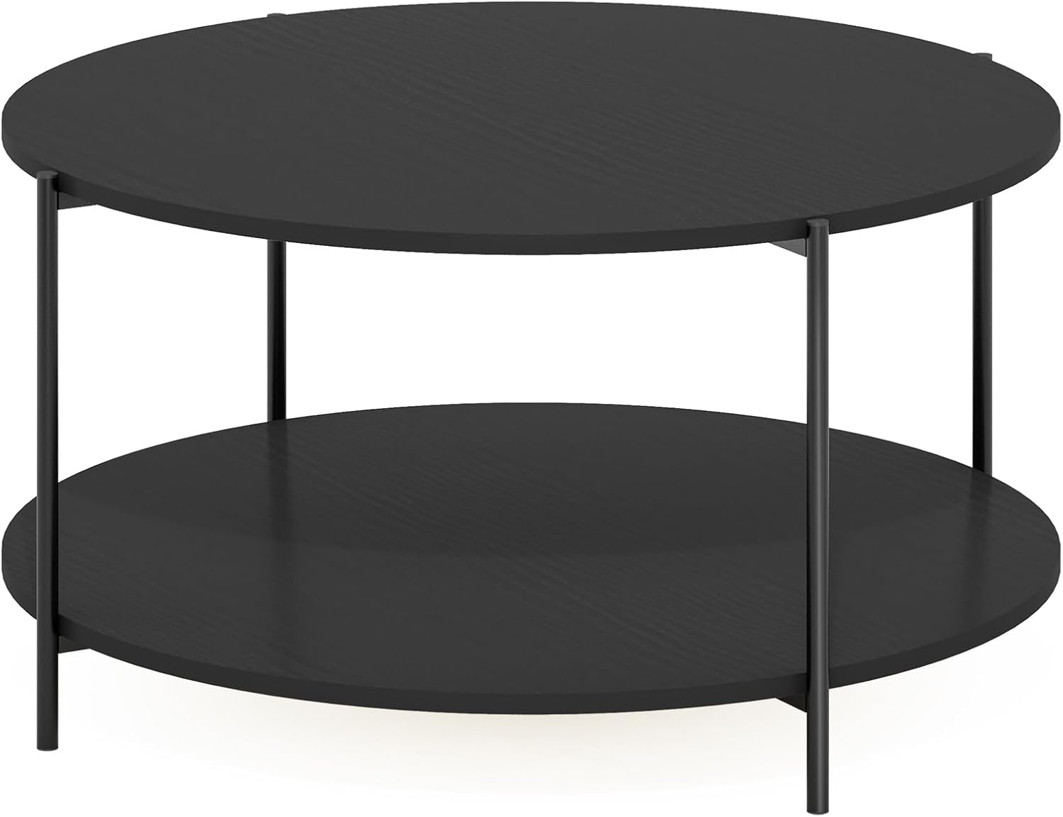 Detalle de Furinno BESI Tavolino da caffè rotondo a 2 livelli con vano contenitore e gambe in metallo – Americano scuro