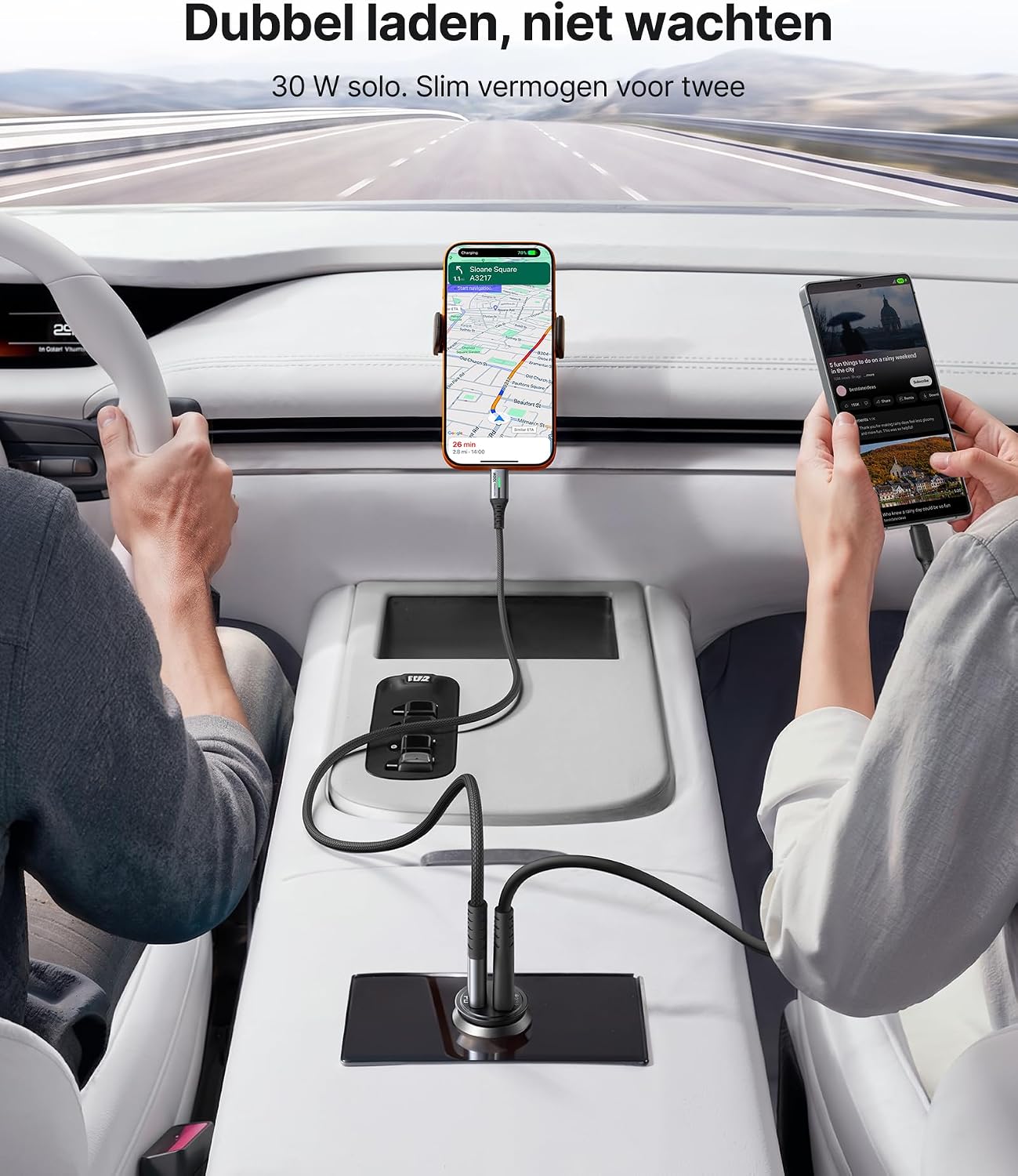 Thumbnail 3 de INIU 60W autolader met USB-C- en USB-A-poort van maximaal 30W