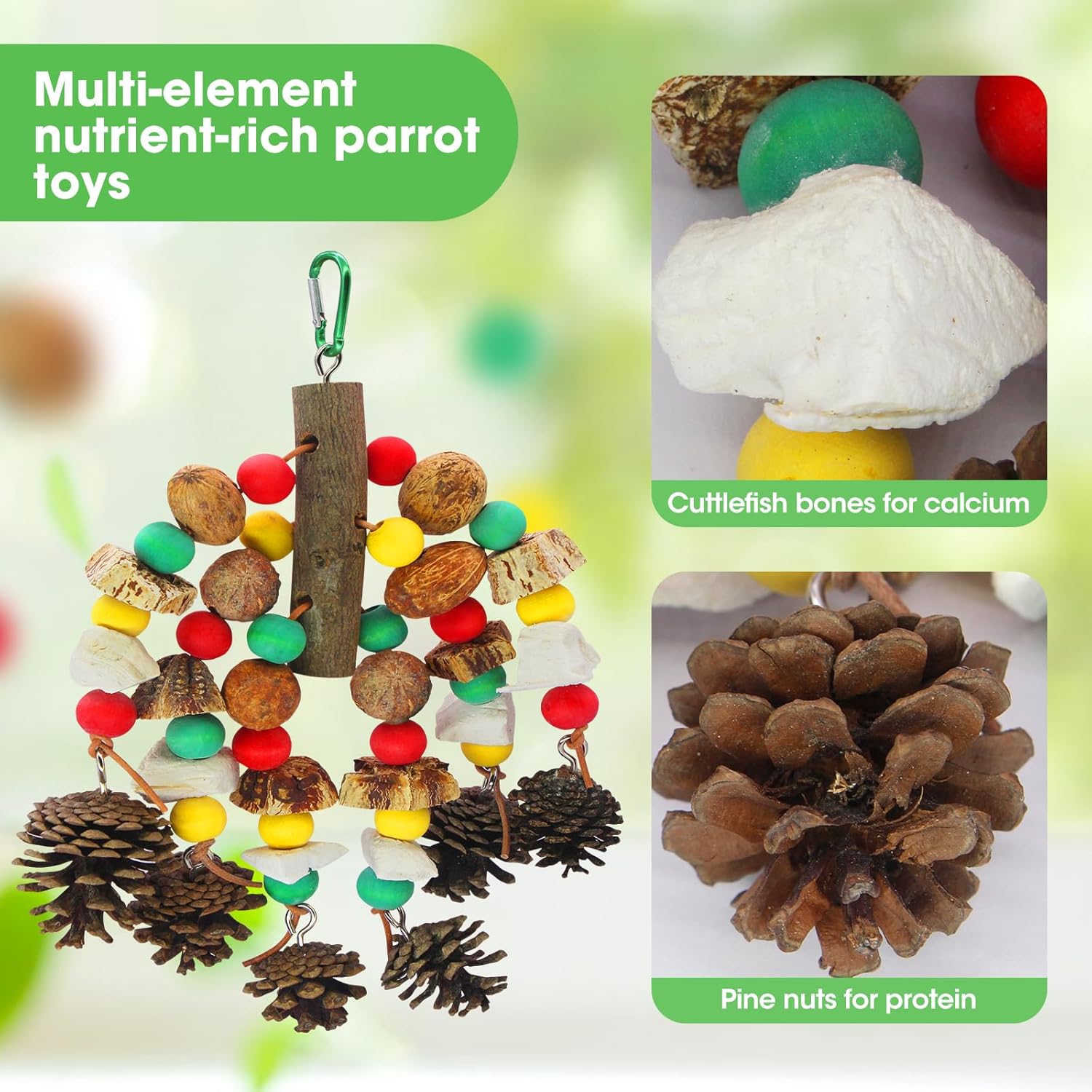 Detalle de MQUPIN Jouets pour perroquets – Jouet en bois naturel et os de seiche pour cacatoès