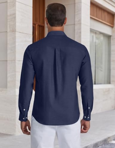 Detalle de COOFANDY Camice Uomo Manica Lunga in Oxford Blu Scuro 3XL