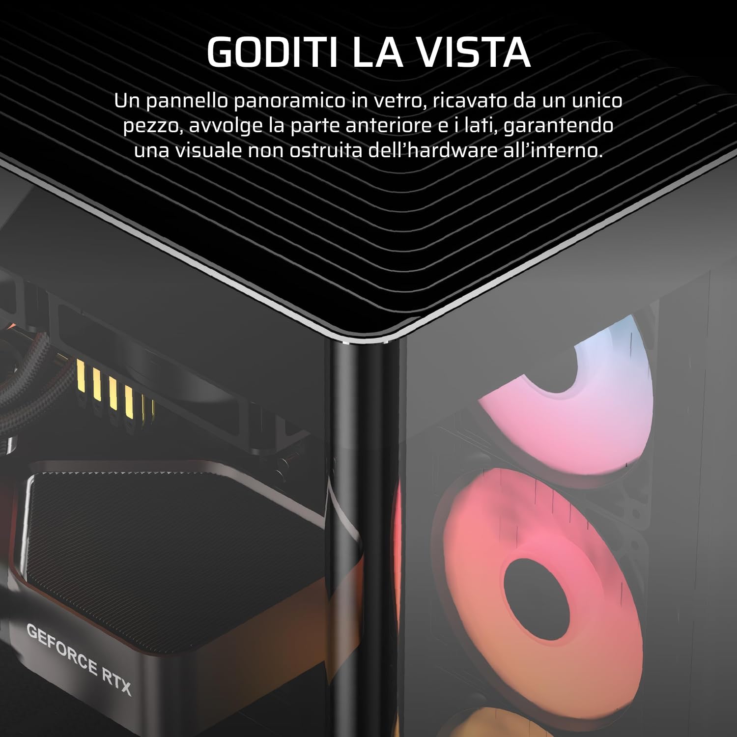 Detalle de CORSAIR FRAME 4500X RS-R ARGB Mid-Tower con vetro panoramico e sistema InfiniRail, 3 ventole RS120R incluse