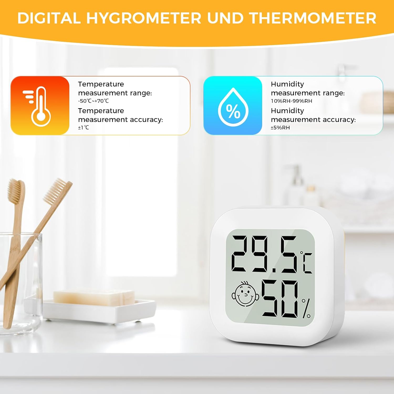 Detalle 2 de CNMTCCO Thermometer – 4 Stück Hygrometer Innen, kompakte Raumklima-Messgeräte