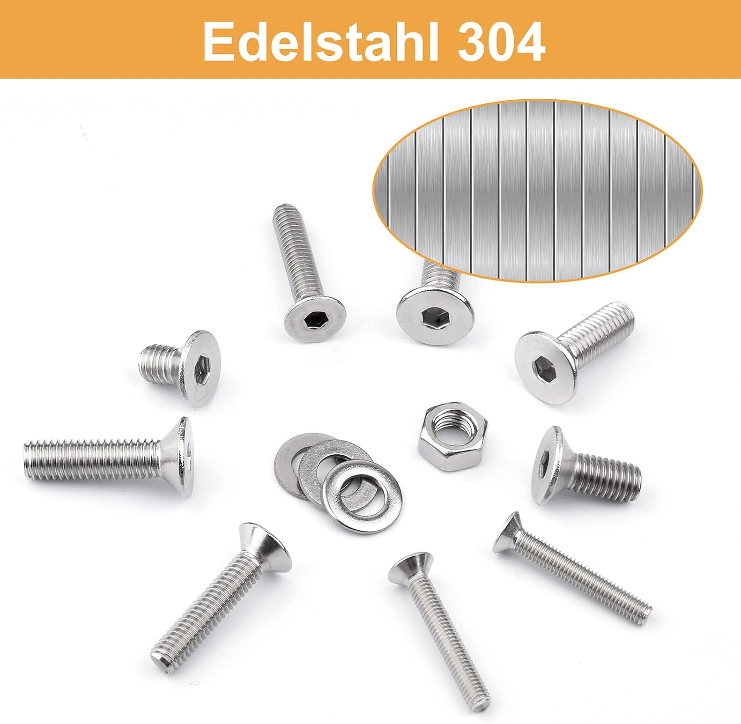 Thumbnail 2 de VIGRUE 1120PCS M3–M6 Senkkopfschrauben, Innensechskant, A2-70 Edelstahl, Inklusive Muttern, Unterlegscheiben & Aufbewahrungsbox