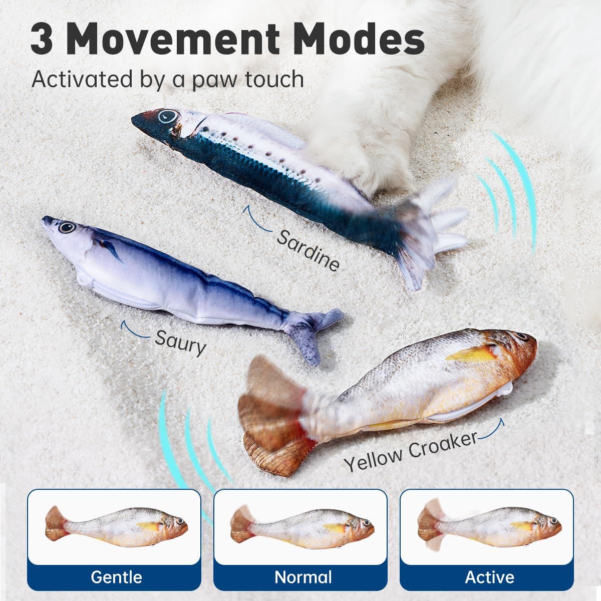 Thumbnail 1 de Petgravity Flopping Fish Cat Toys, 3-Pack, 7.1-Inch Plush, Rechargeable