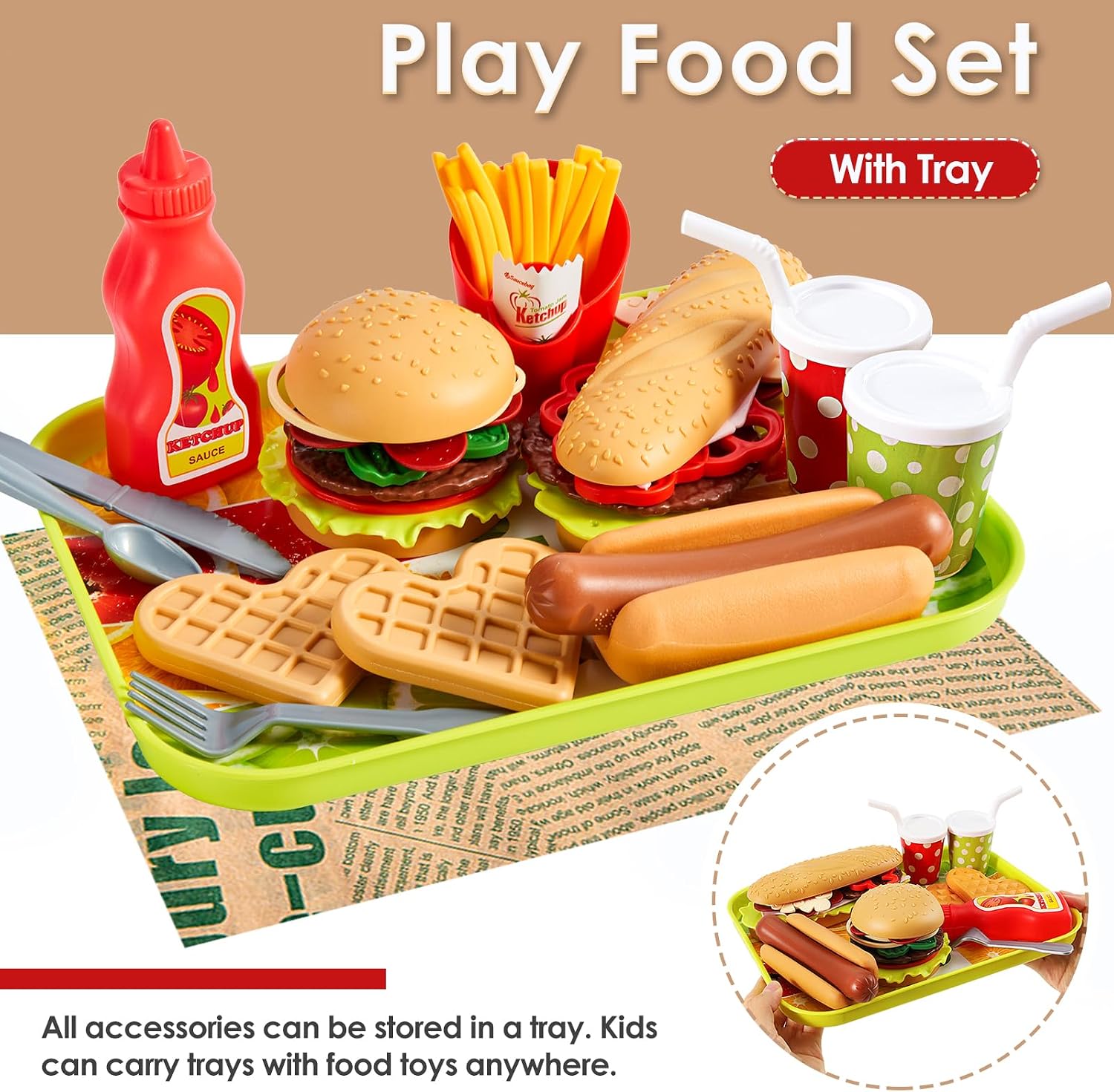 Thumbnail 2 de BUYGER Kinder Lebensmittel-Küche: Realistische Fast-Food-Figurensets für Rollenspiele und DIY-Montage