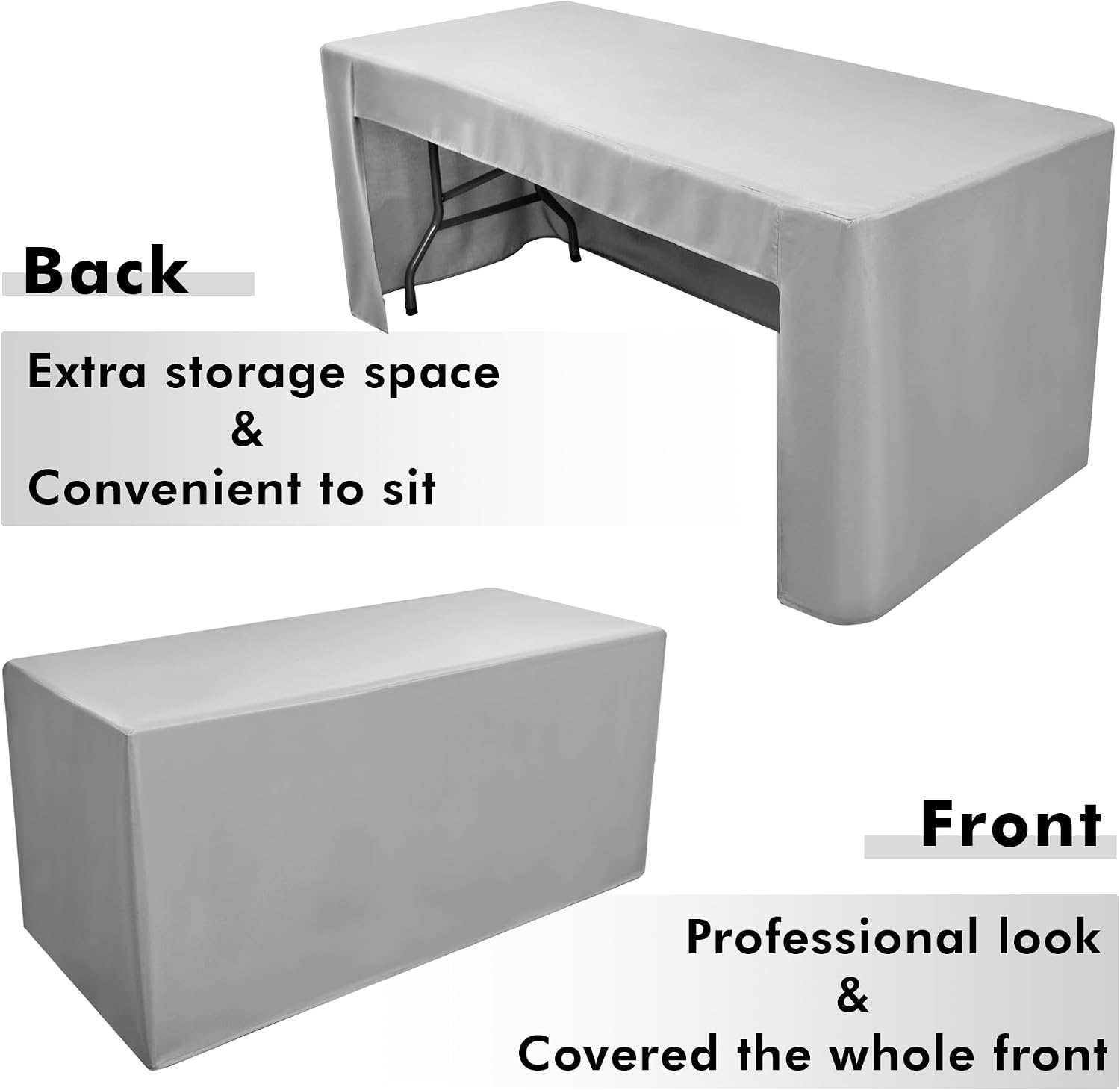Thumbnail 3 de Nasitos 2 Pack Silver 6ft Fitted Tablecloth with Open Back Design