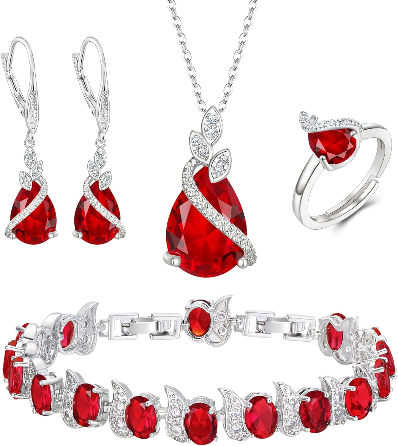 Thumbnail 4 de Parure de bijoux de mariage Clearine (zircone cubique) 4 pièces : collier, boucles d’oreilles, bracelet et anneau réglable