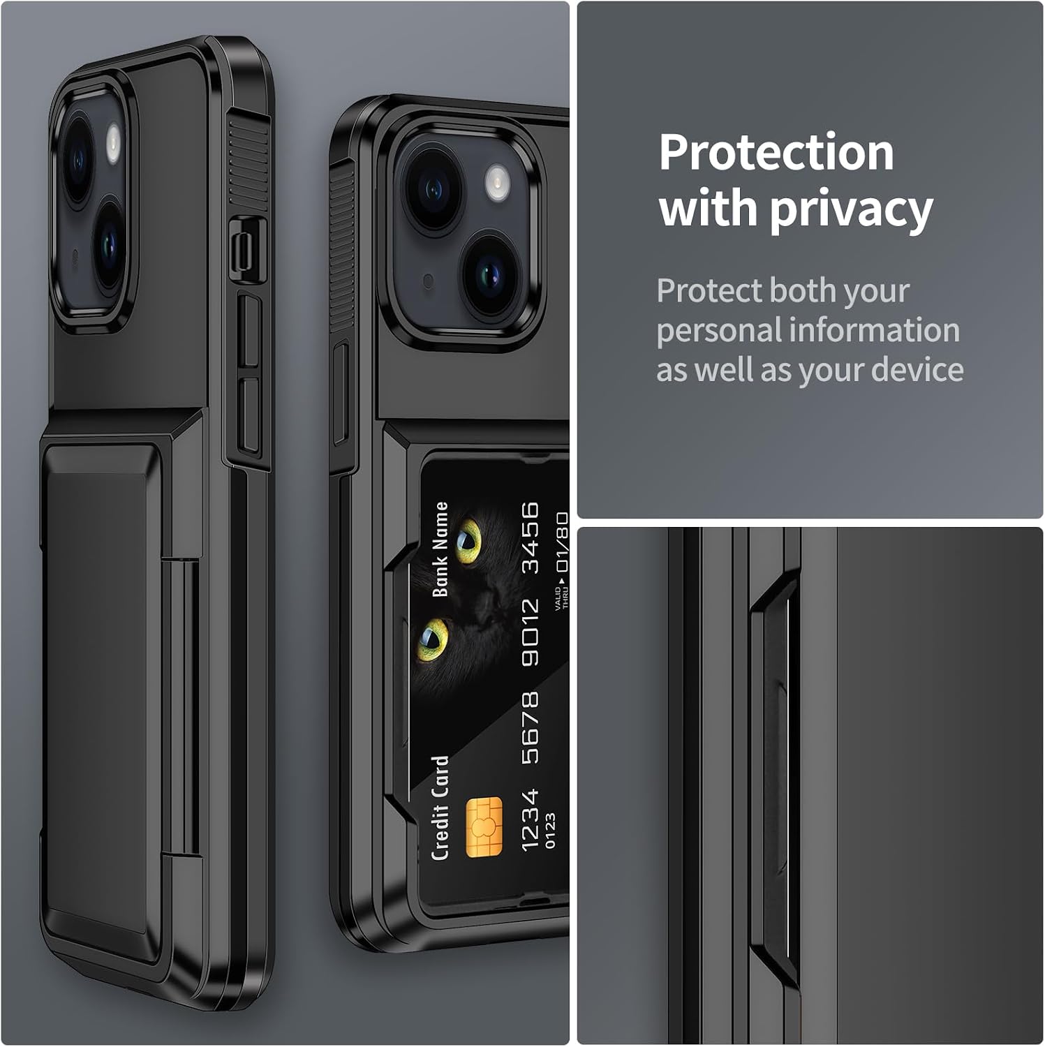 Thumbnail 6 de Aolcev iPhone 13 Case with Card Holder (up to 4 cards) – Dual-layer shockproof wallet cover in Black